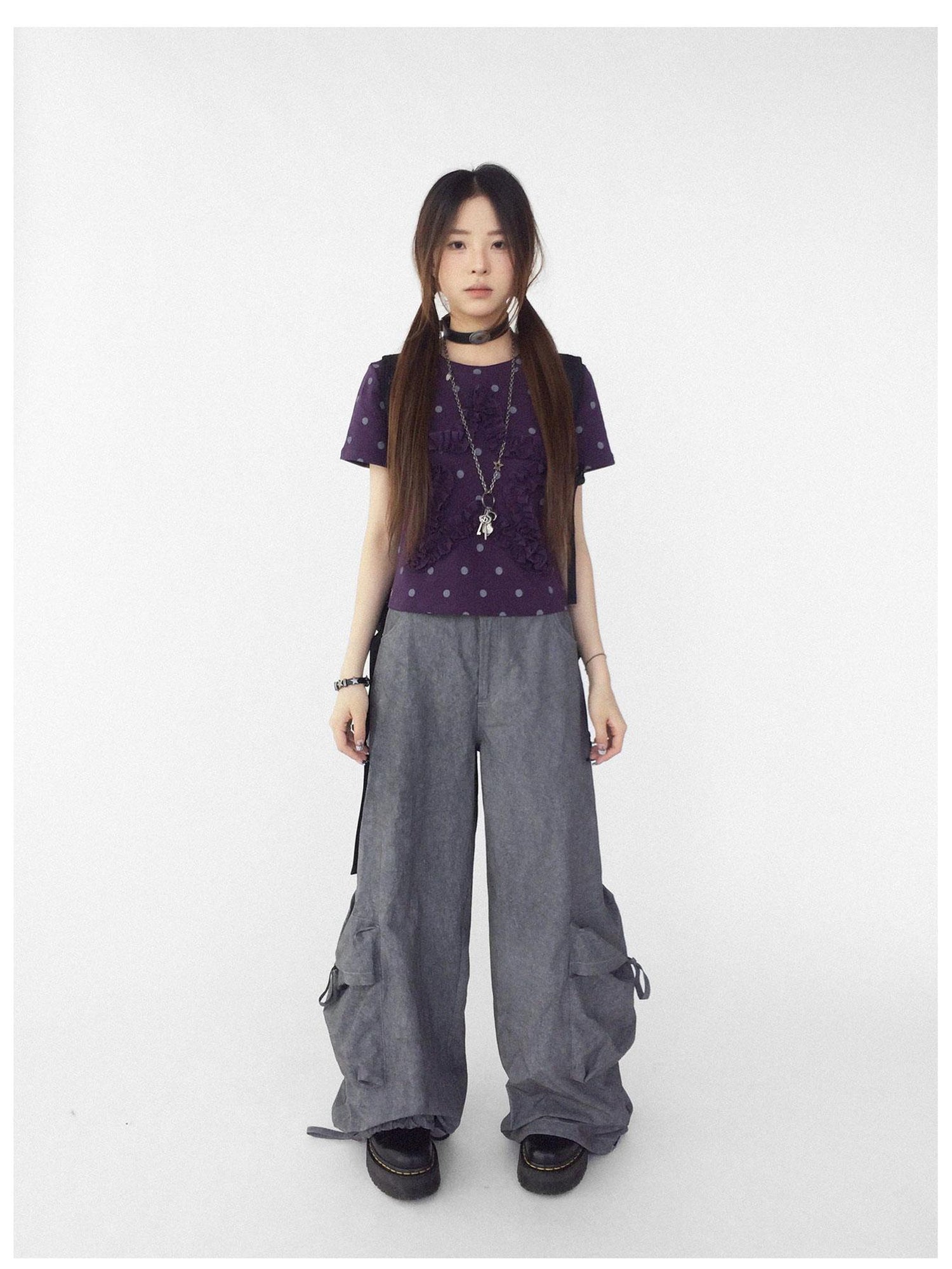 innomoood Textured Washed Cotton Cargo Joggers With Drawstring Waist
