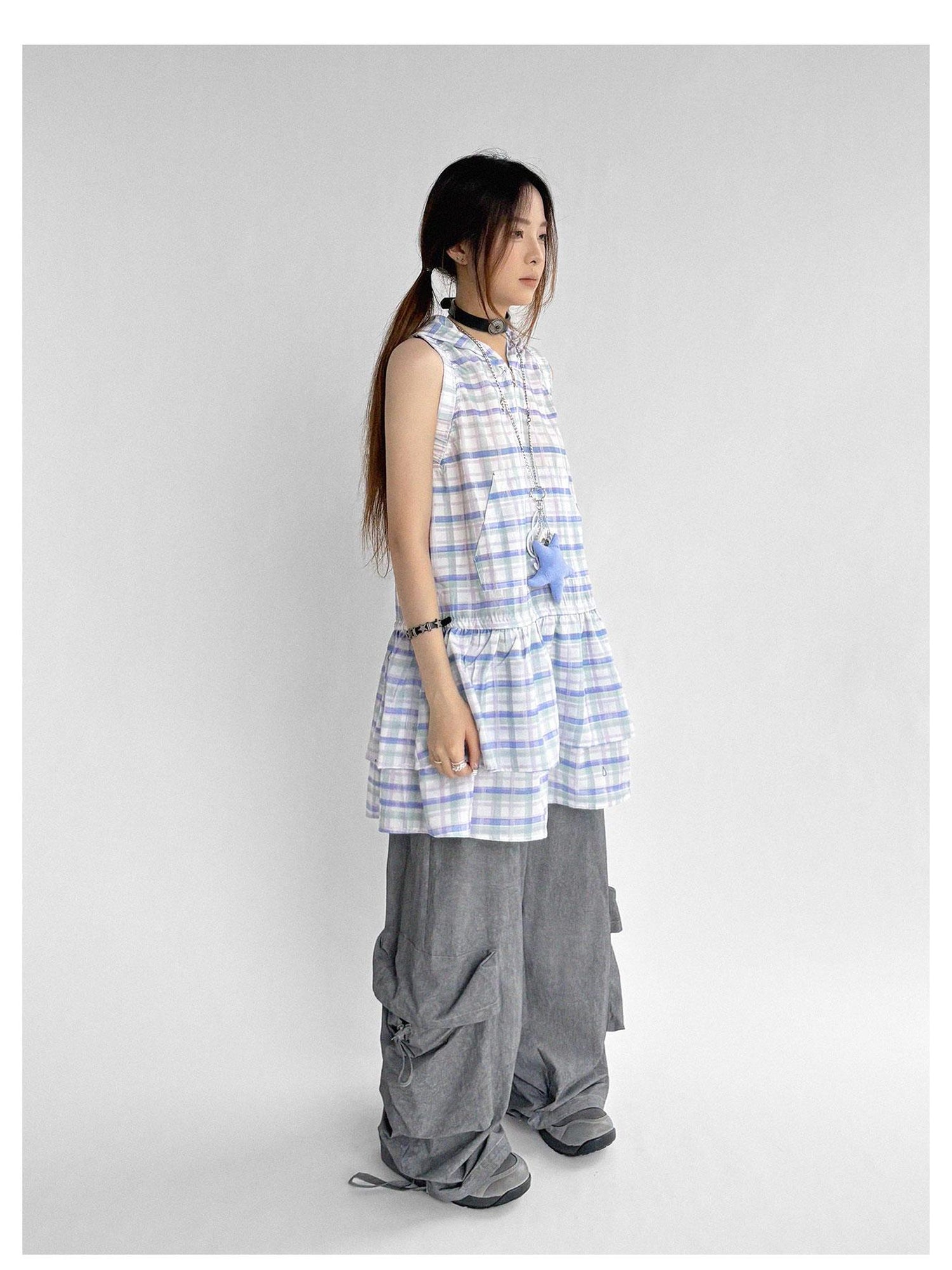 innomoood Textured Washed Cotton Cargo Joggers With Drawstring Waist