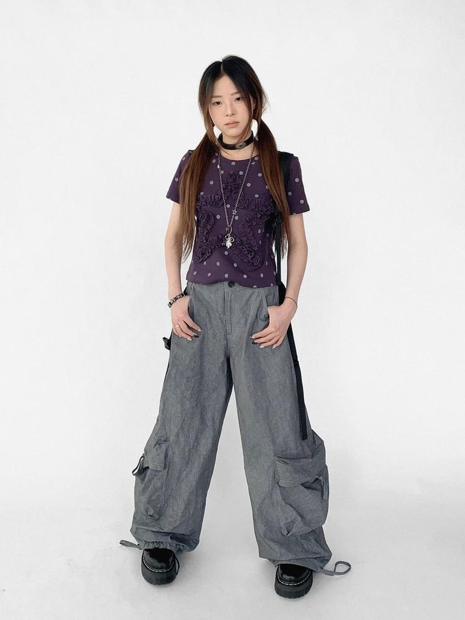 innomoood Textured Washed Cotton Cargo Joggers With Drawstring Waist