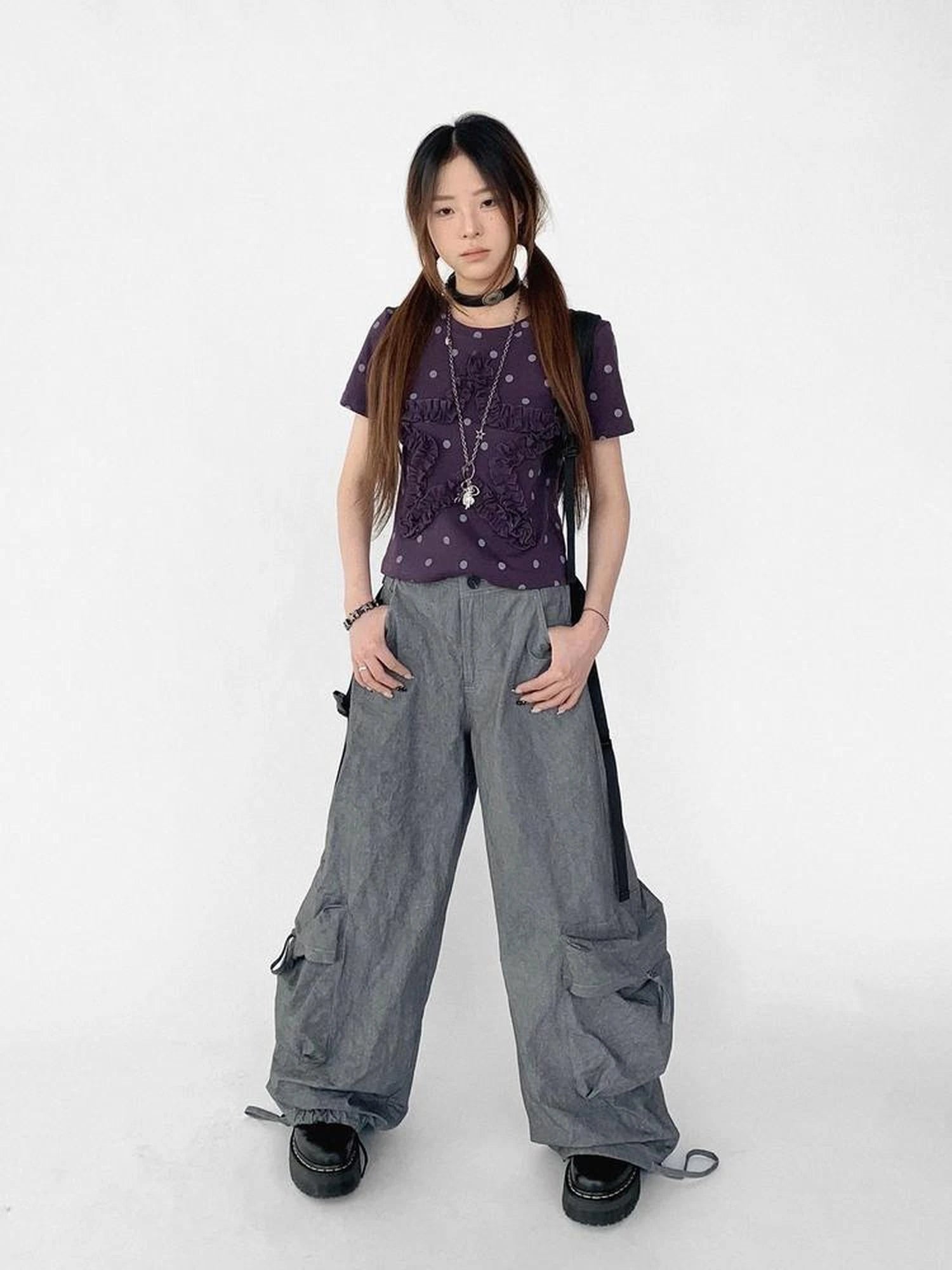 Textured Washed Cotton Cargo Joggers With Drawstring Waist
