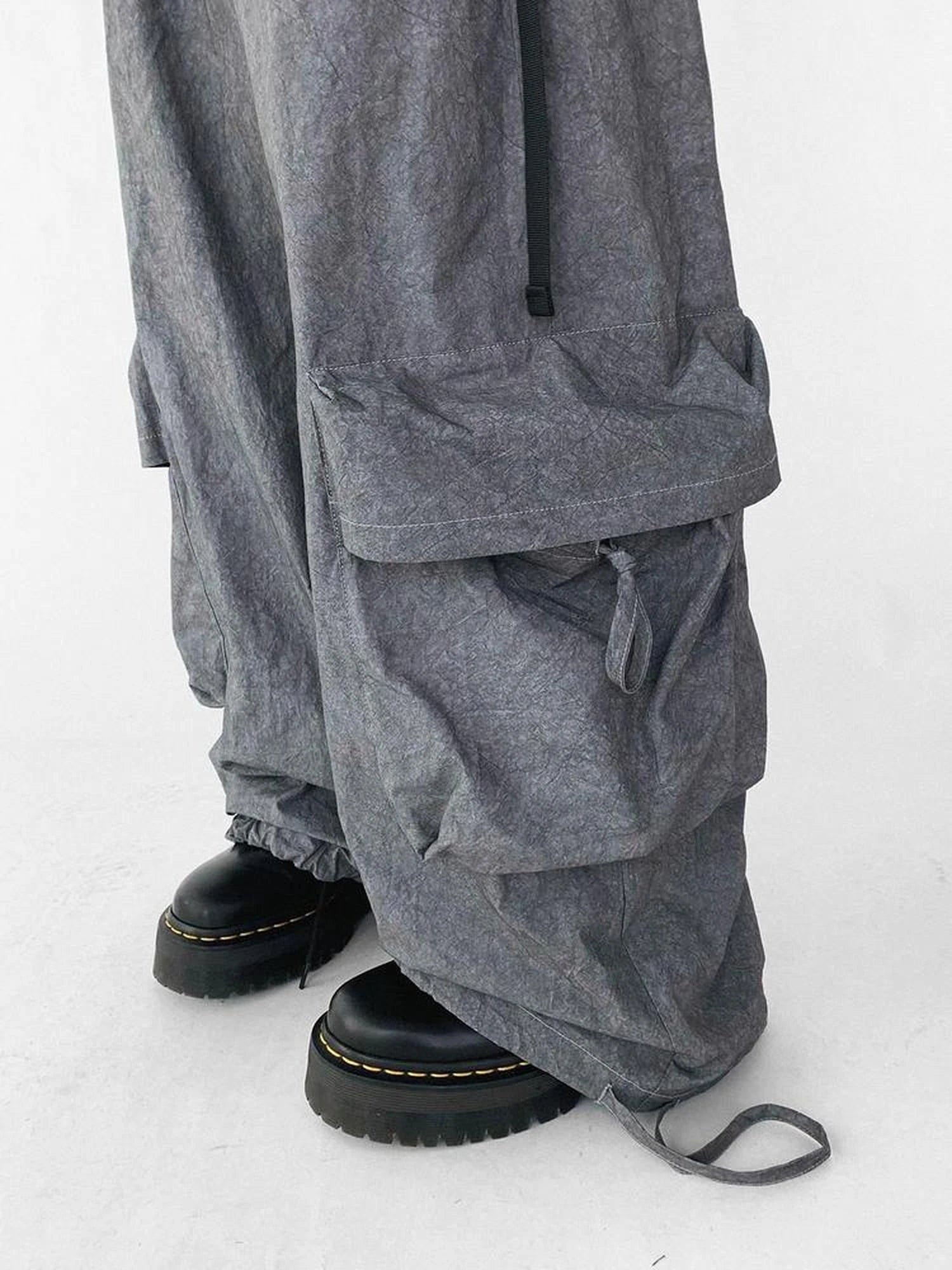 Textured Washed Cotton Cargo Joggers With Drawstring Waist