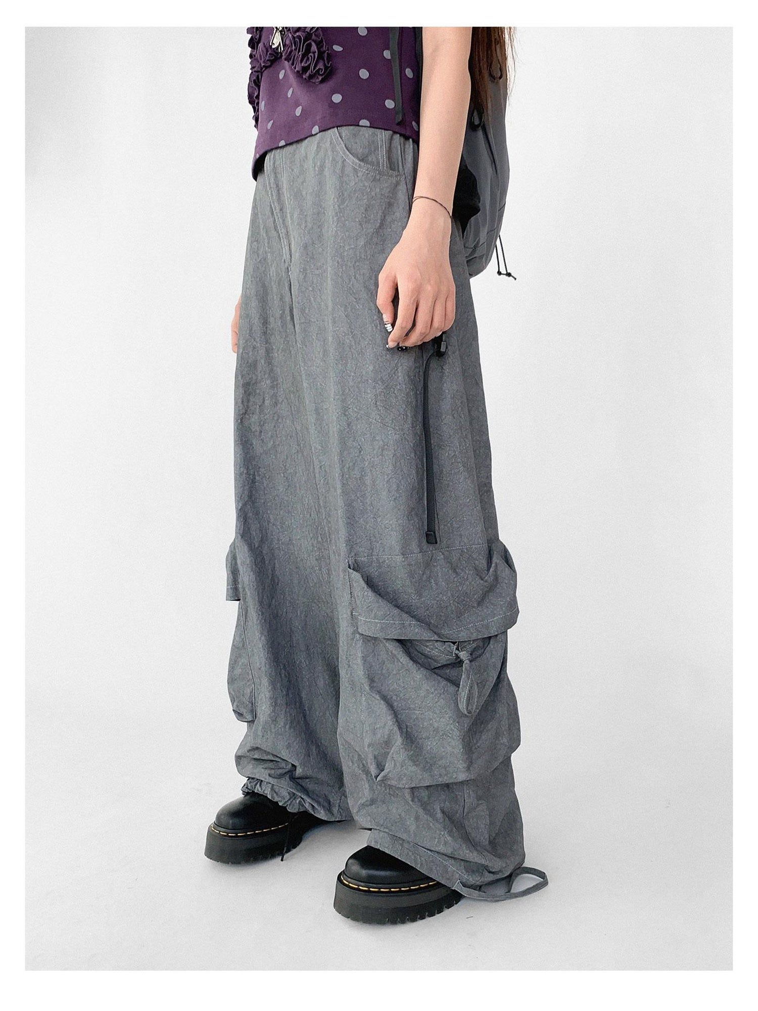 innomoood Textured Washed Cotton Cargo Joggers With Drawstring Waist