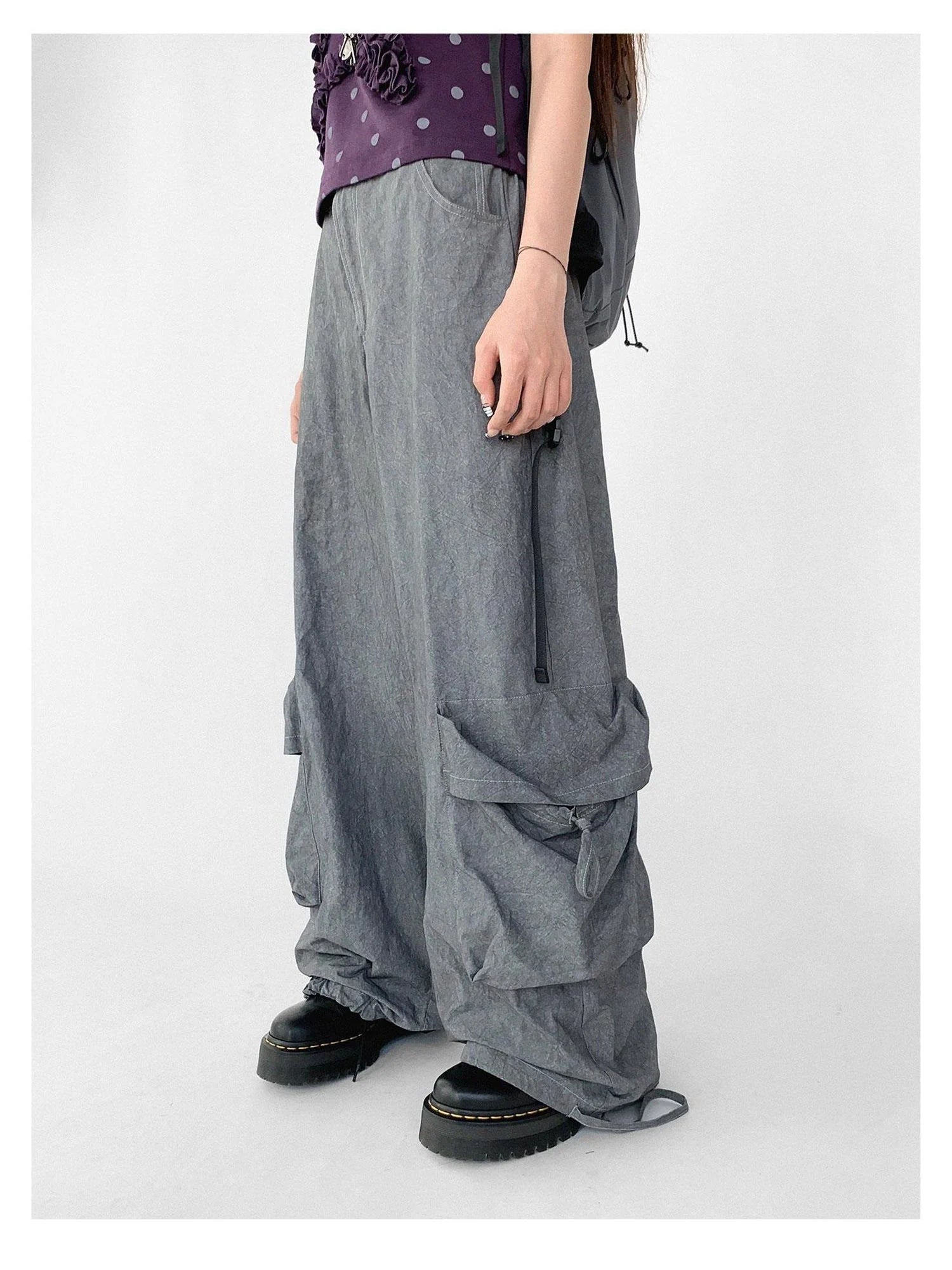 Textured Washed Cotton Cargo Joggers With Drawstring Waist