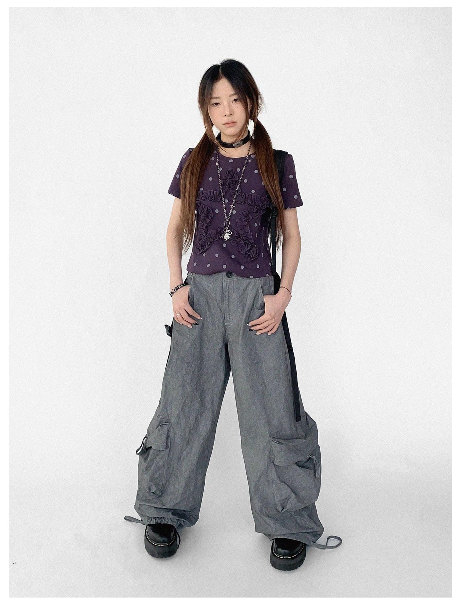 innomoood Textured Washed Cotton Cargo Joggers With Drawstring Waist
