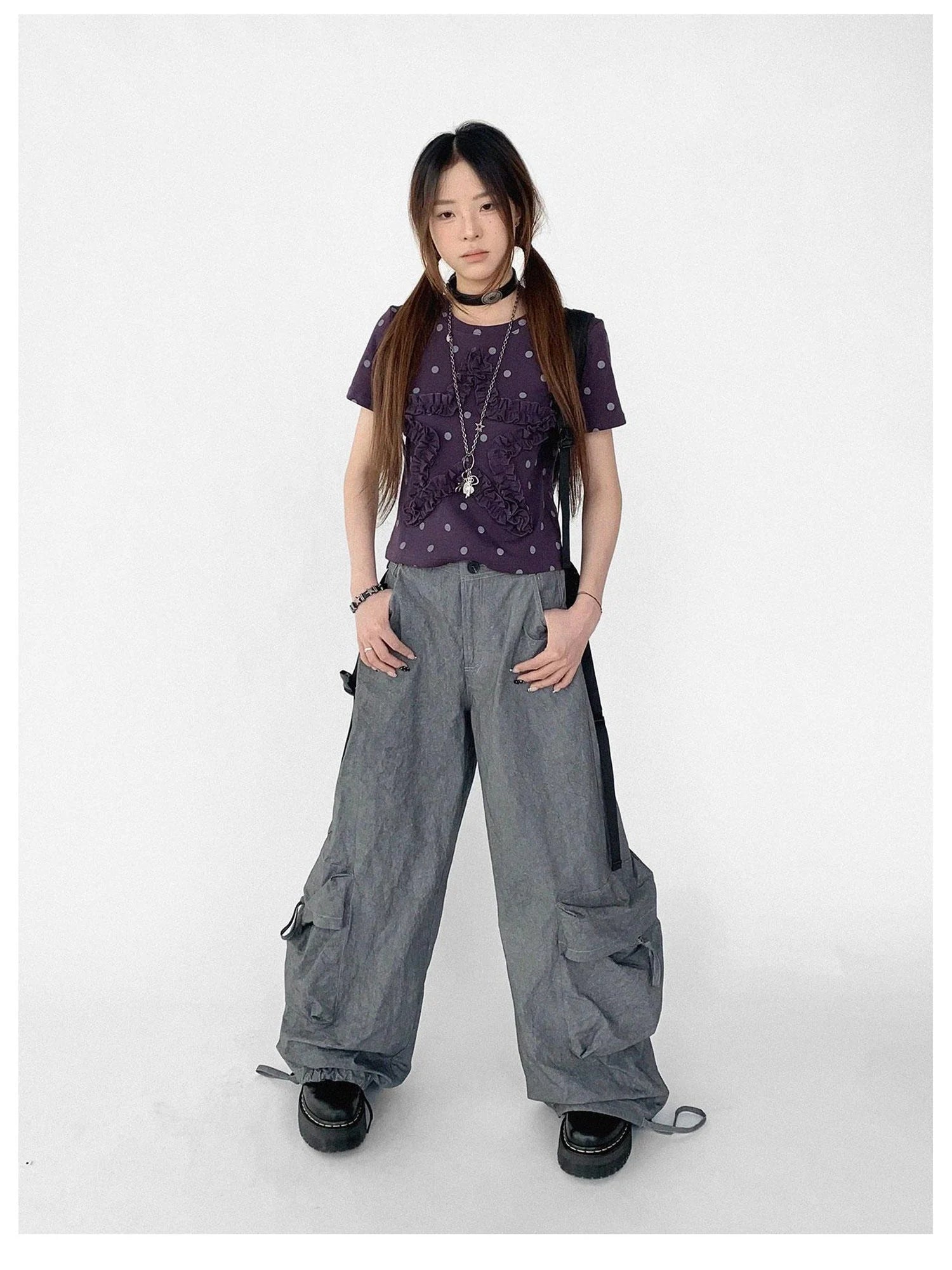 Textured Washed Cotton Cargo Joggers With Drawstring Waist