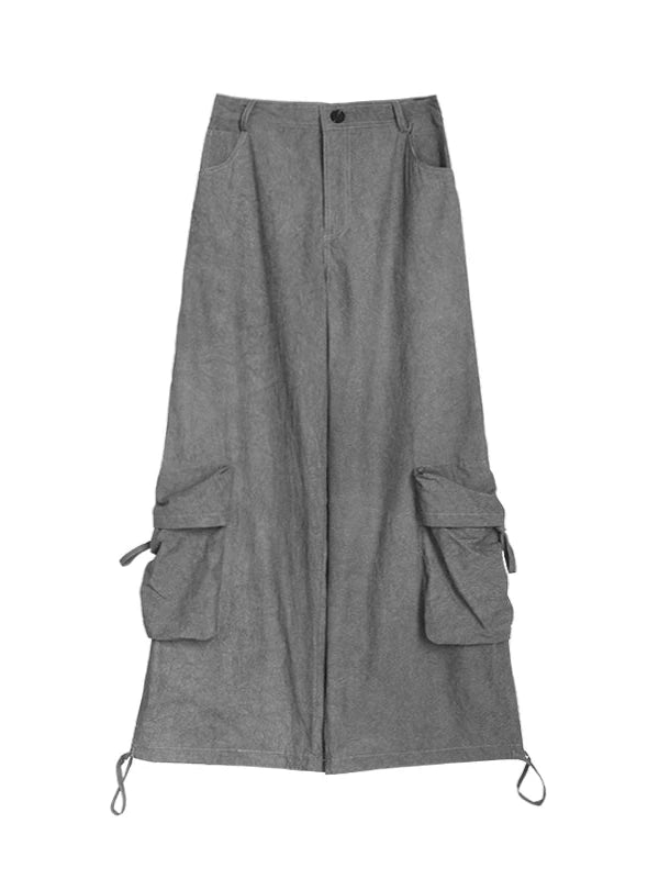 Textured Washed Cotton Cargo Joggers With Drawstring Waist