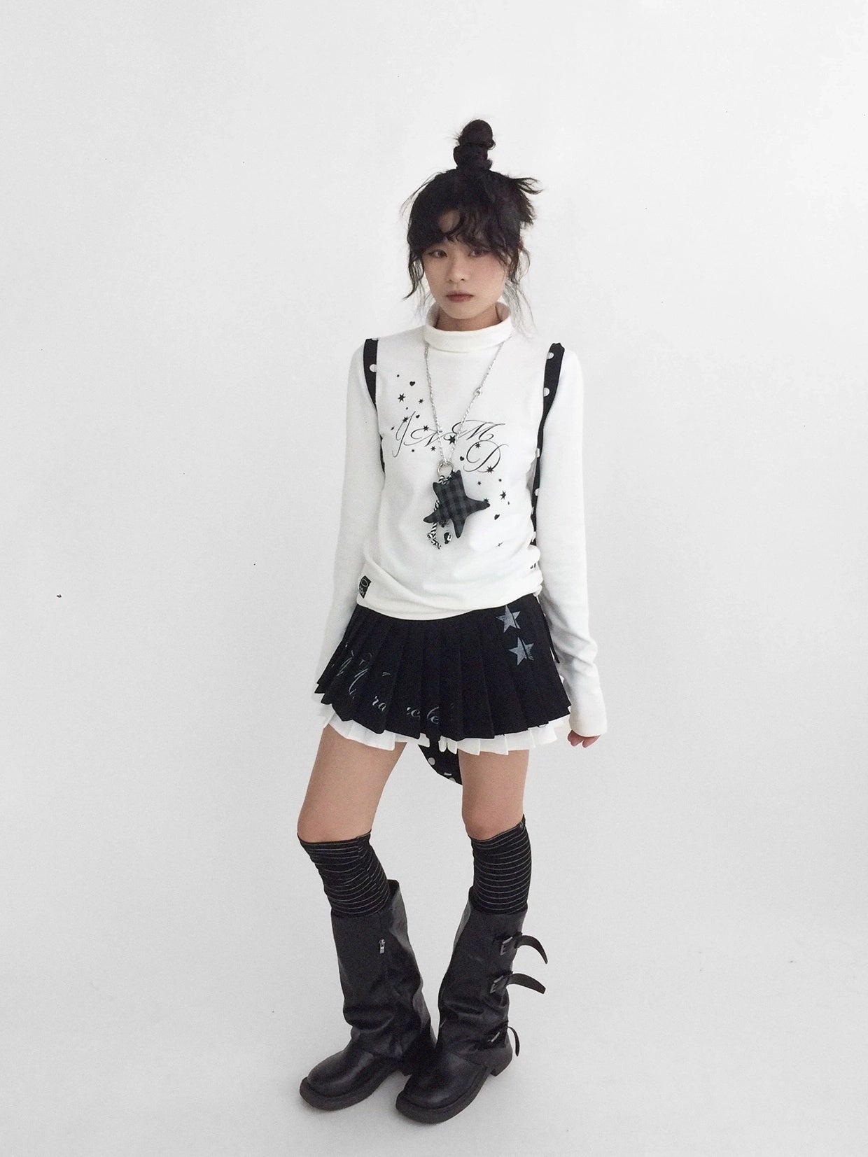 innomoood Tie Waist Pleated Preppy Mid Rise Casual Women Printed Polyester Mini Skirt