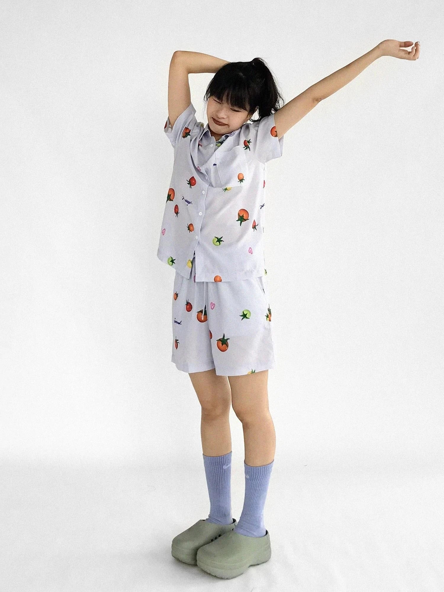 Tomato Print 3D Pajama Set Short Sleeve Shorts Homewear Summer