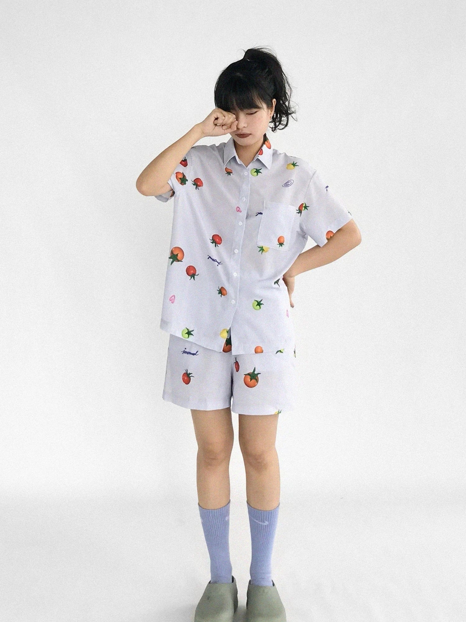 Tomato Print 3D Pajama Set Short Sleeve Shorts Homewear Summer