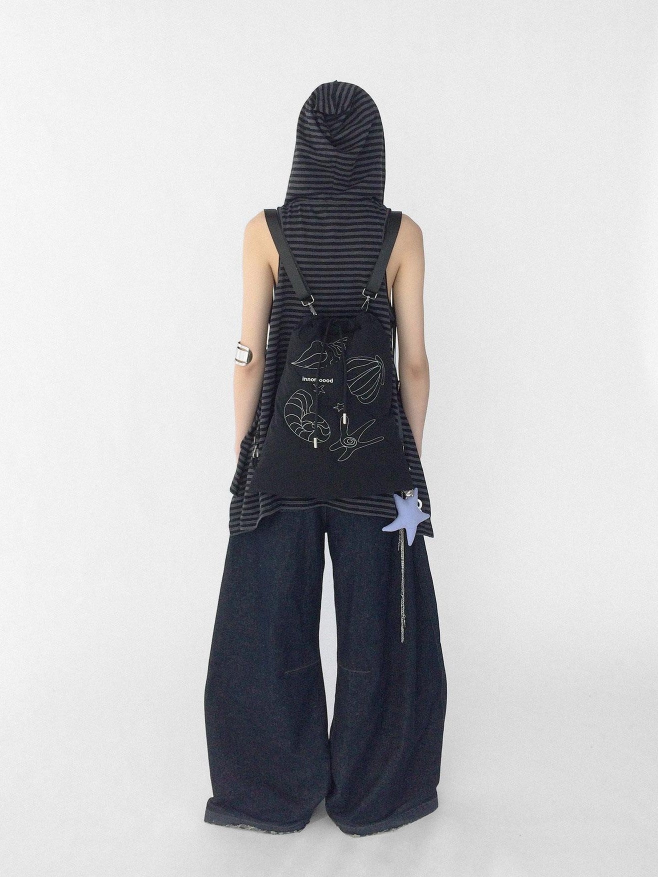 innomoood Tone On Tone Striped Star Hooded Women&