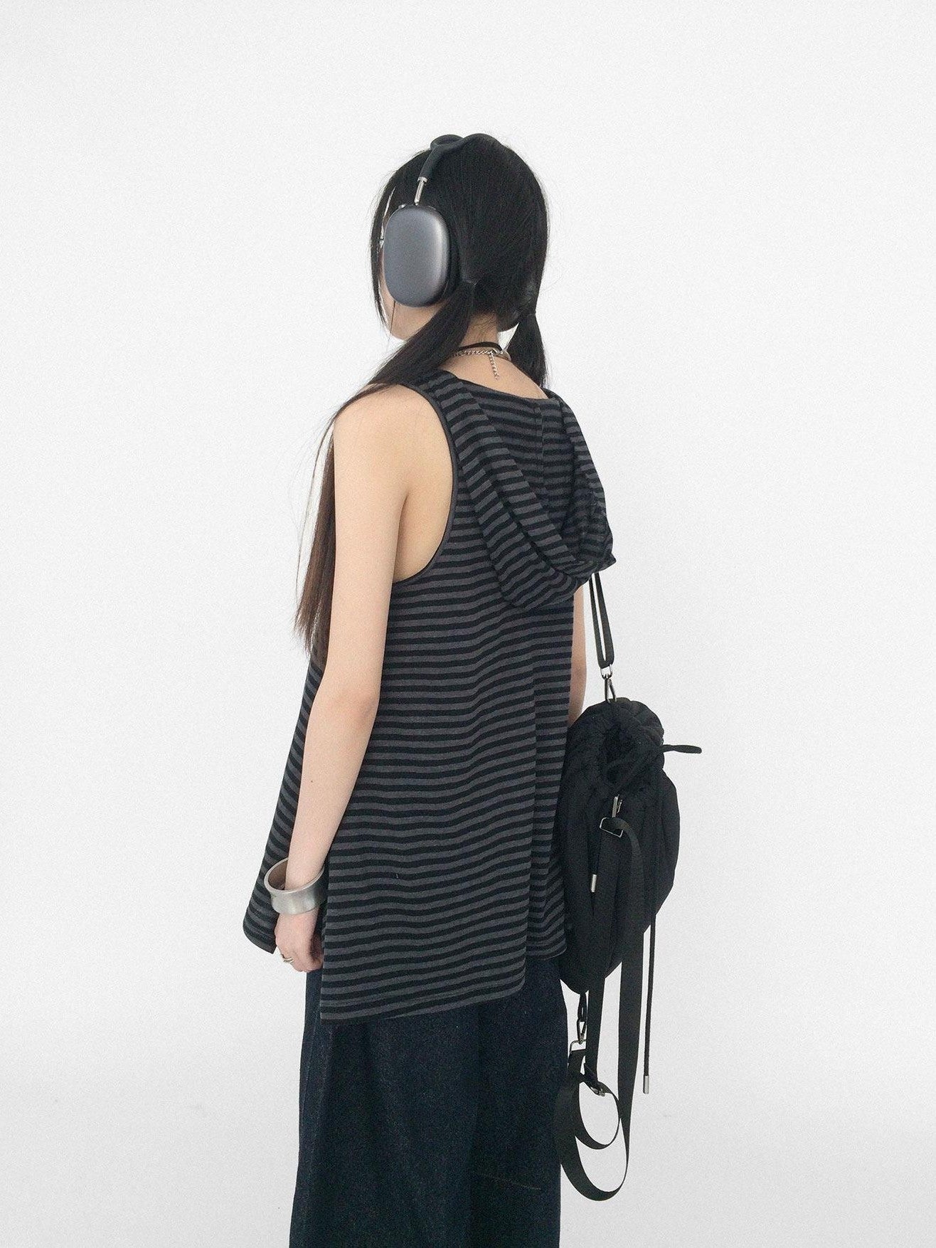 innomoood Tone On Tone Striped Star Hooded Women&
