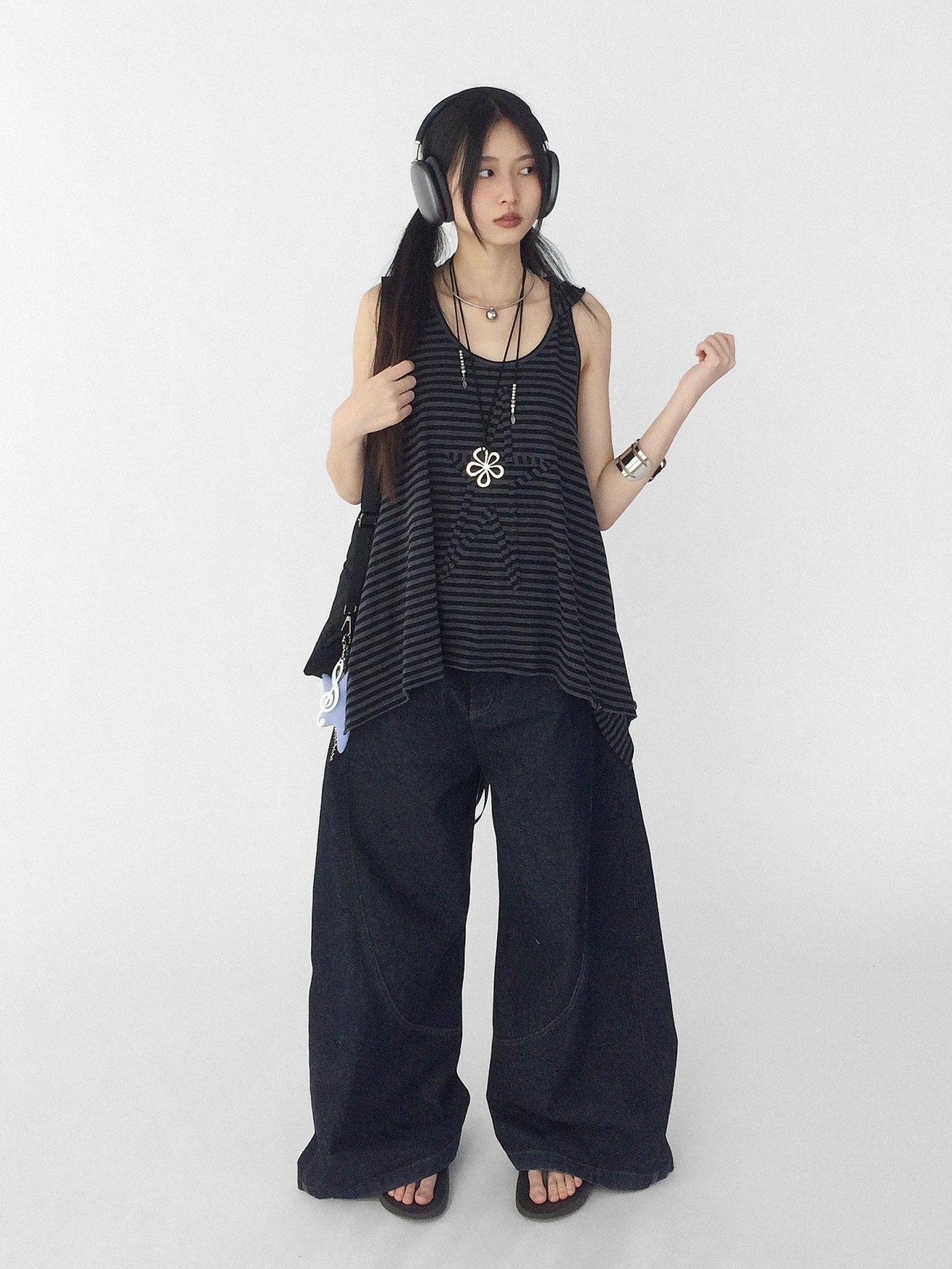 innomoood Tone On Tone Striped Star Hooded Women&