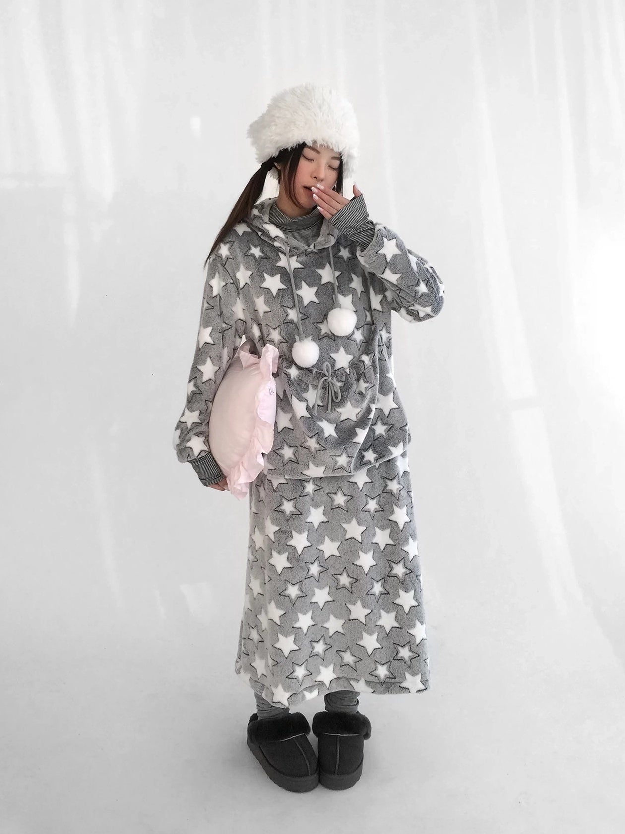 innomoood Ultra Soft Plush Longline Cartoon Loungewear For Women Hoodies