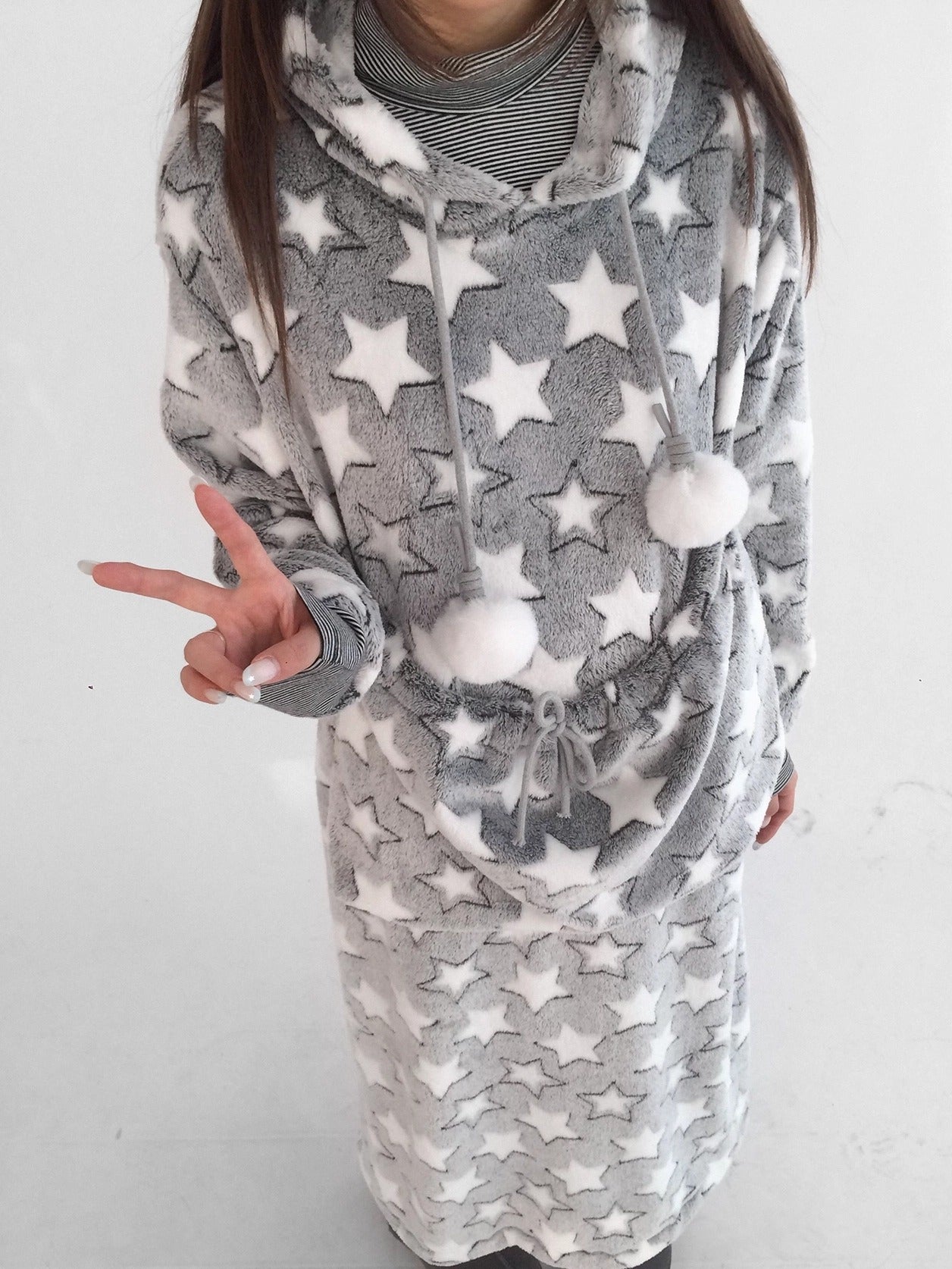 innomoood Ultra Soft Plush Longline Cartoon Loungewear For Women Hoodies