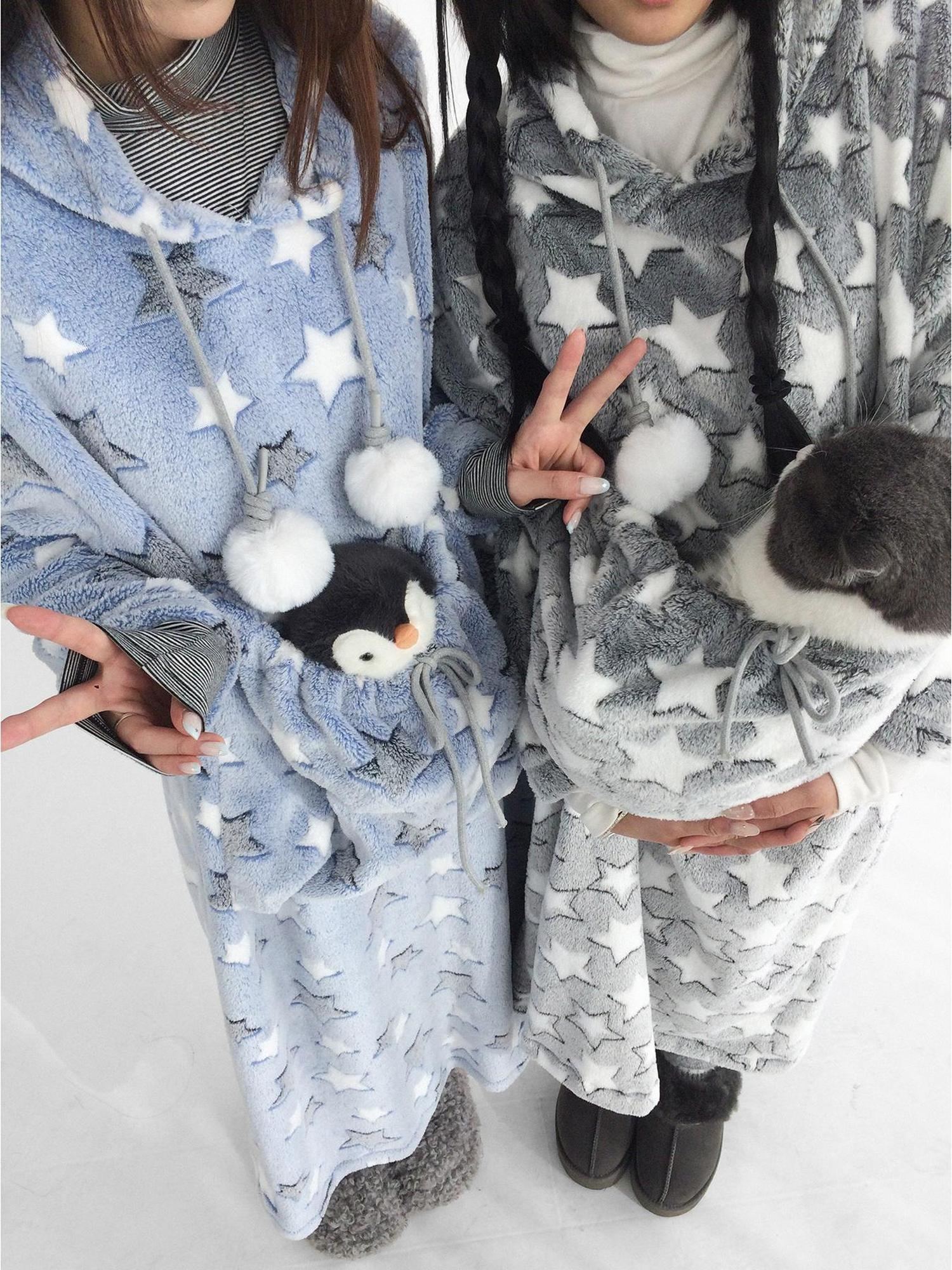 innomoood Ultra Soft Plush Longline Cartoon Loungewear For Women Hoodies