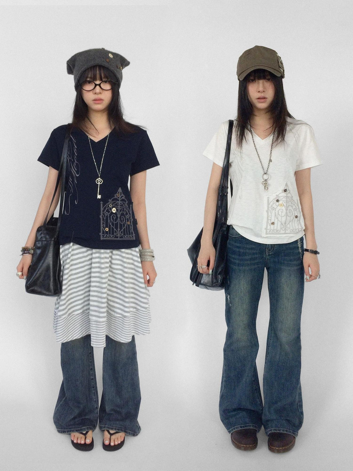 innomoood V-neck Cross Embroidery Print Women&