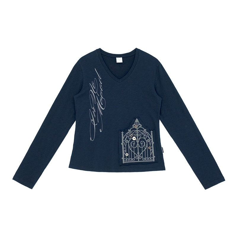 innomoood_V-neck_Print_Cross_Embroidery_Women&
