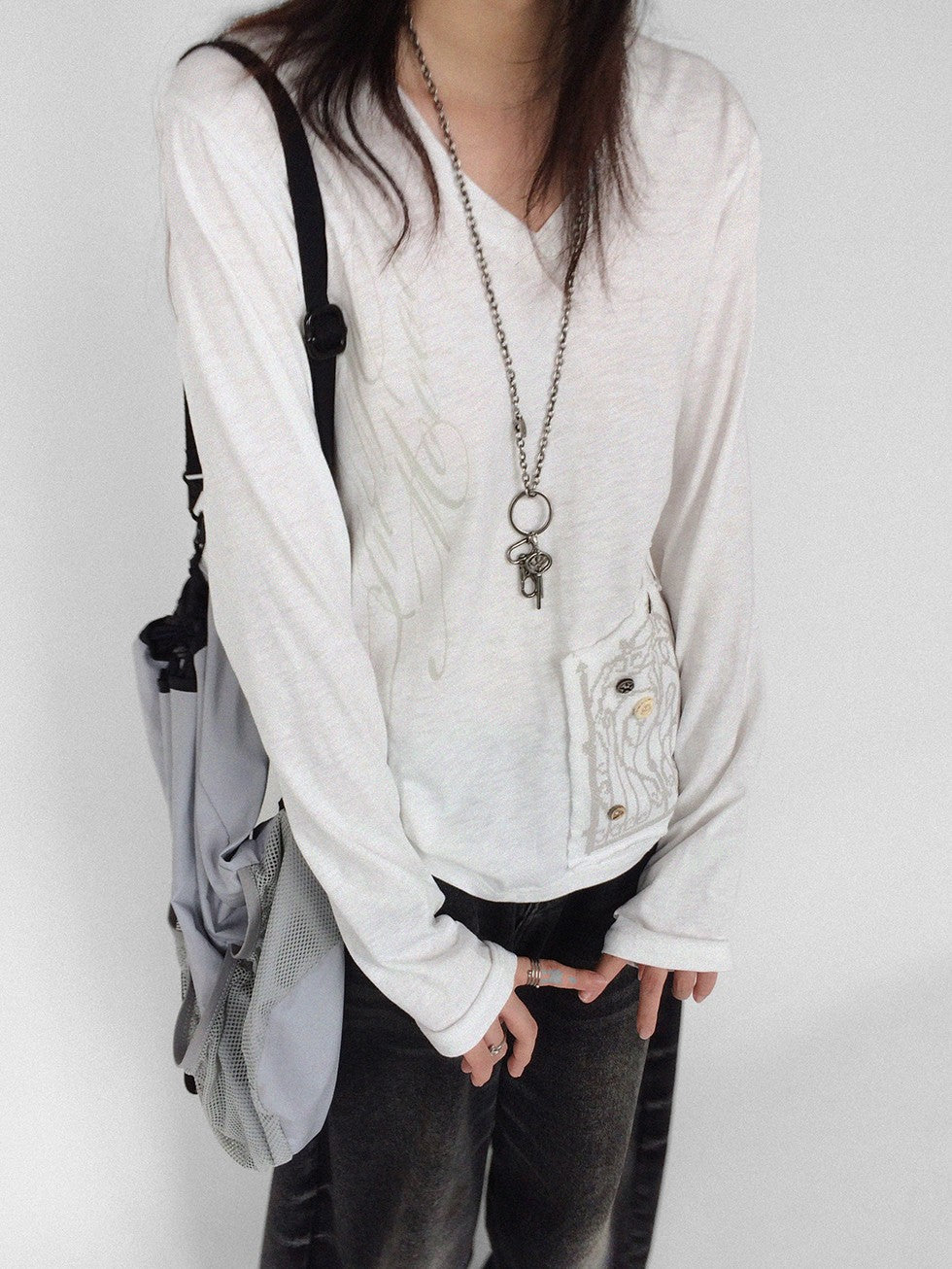 innomoood V-neck Print Cross Embroidery Women&