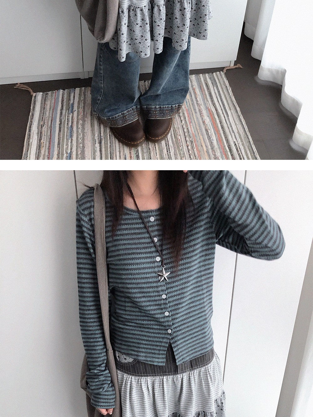 innomoood Variegated Striped Crew Neck Knit Women&
