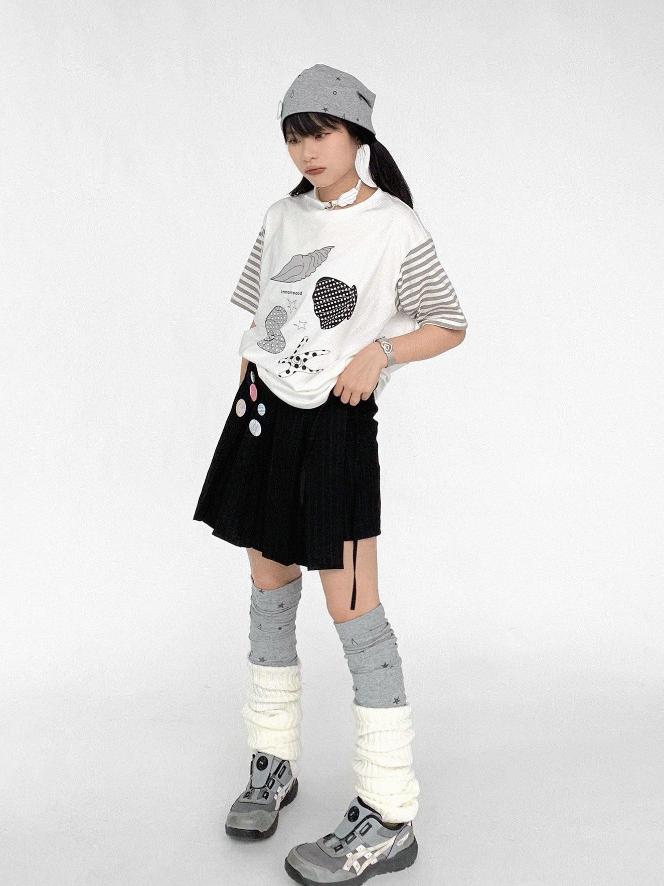 innomoood Vertical Stripe Pleated Tie Layered Women&