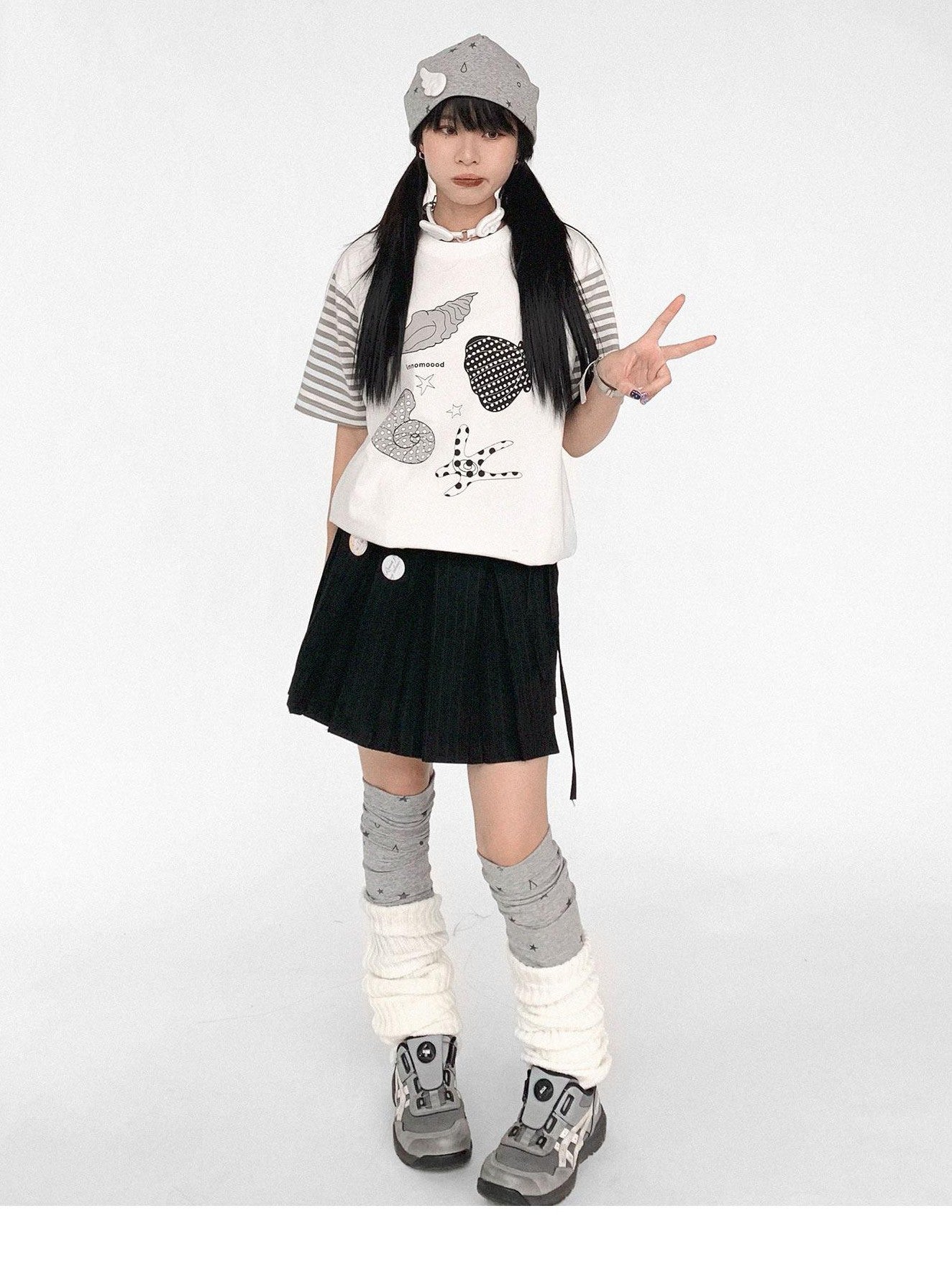 innomoood Vertical Stripe Pleated Tie Layered Women&