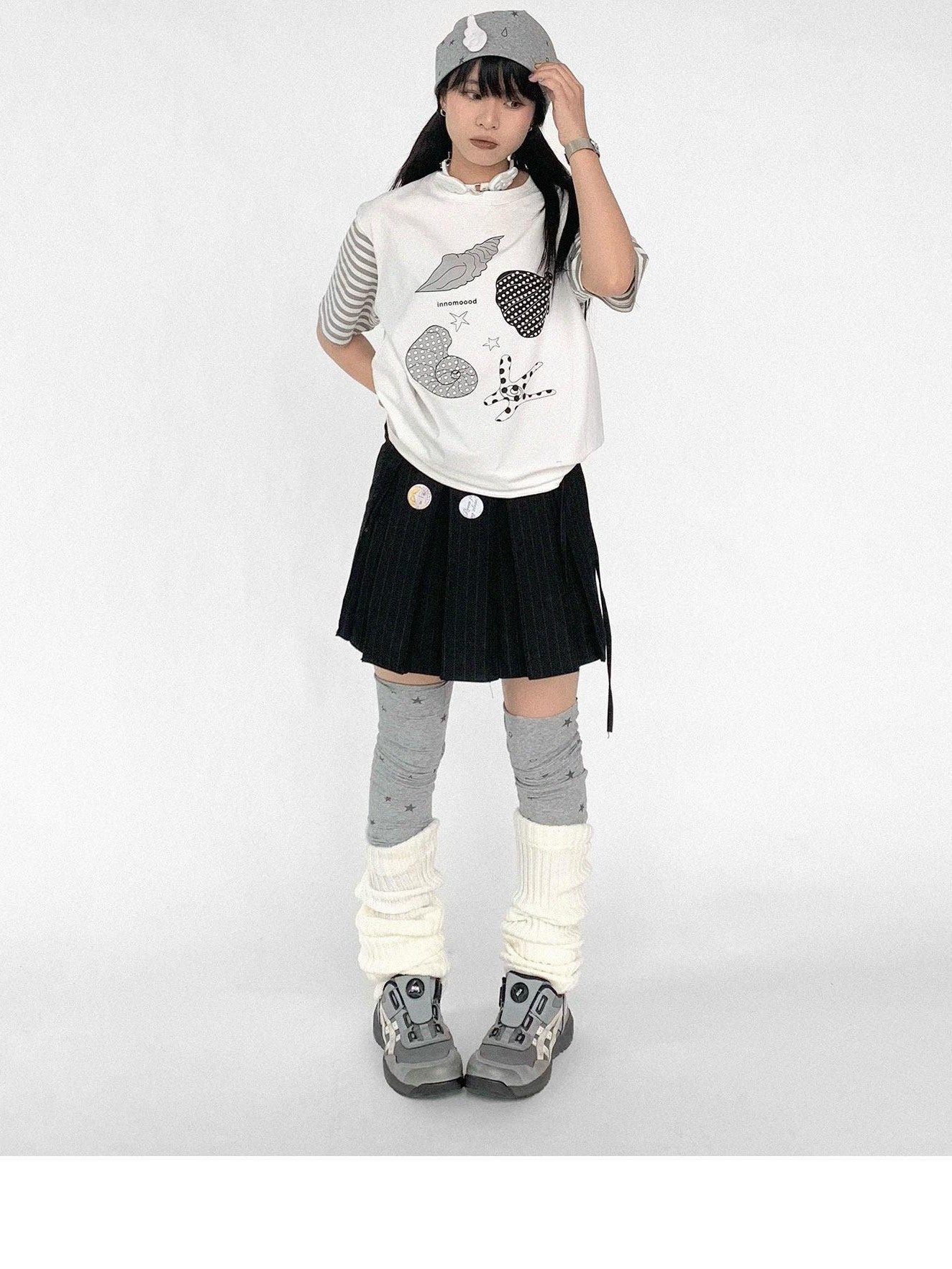 innomoood Vertical Stripe Pleated Tie Layered Women&