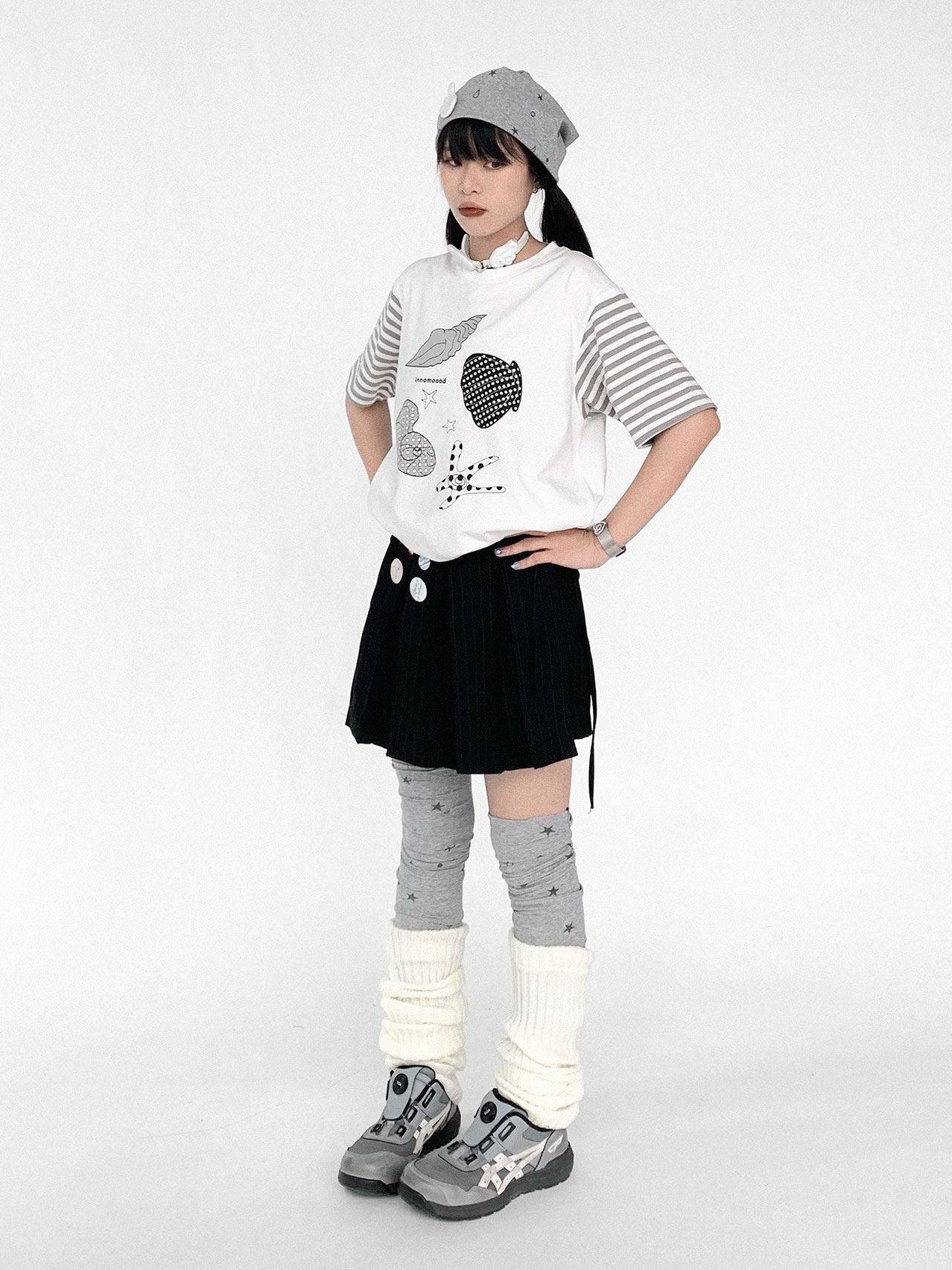 innomoood Vertical Stripe Pleated Tie Layered Women&
