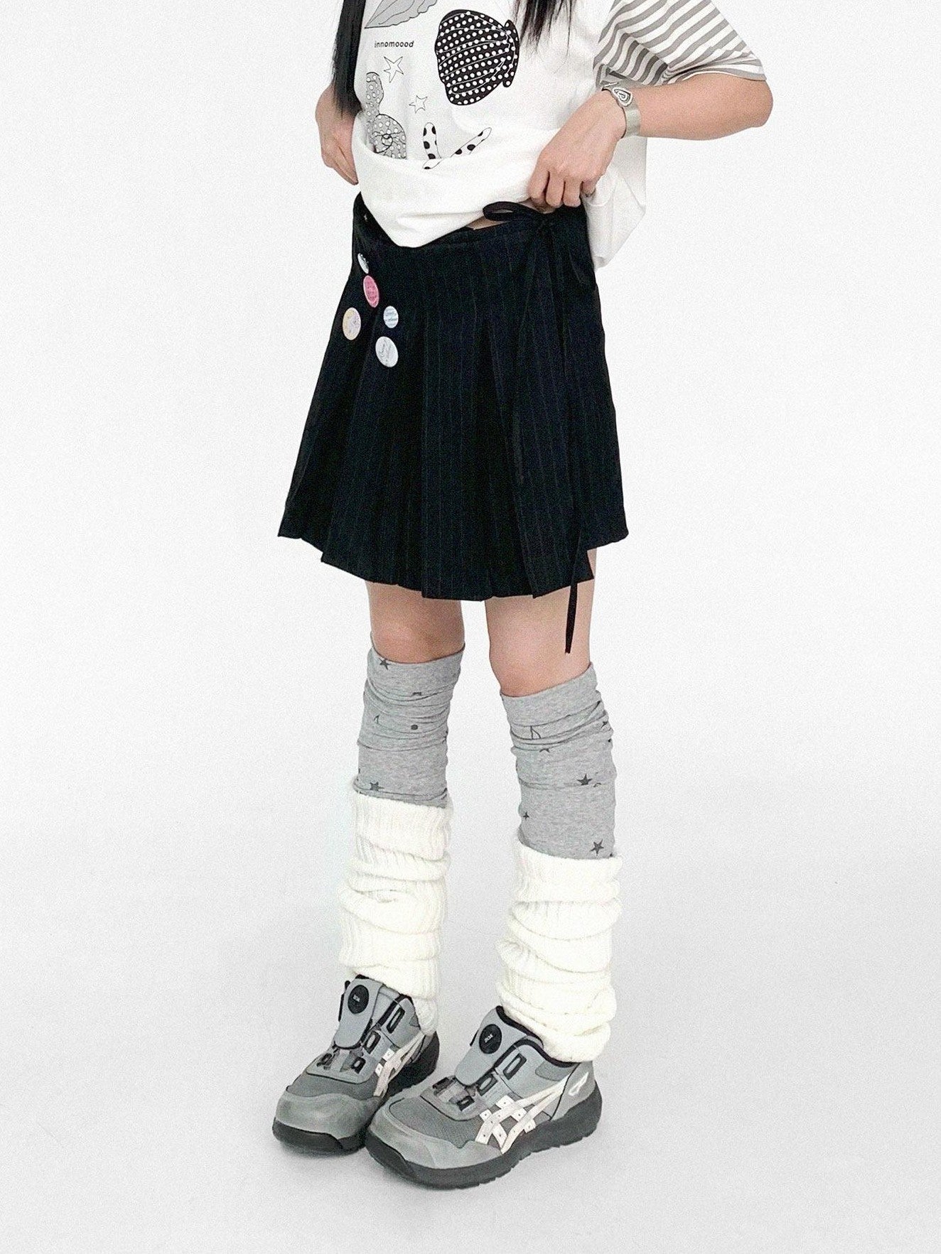 innomoood Vertical Stripe Pleated Tie Layered Women&