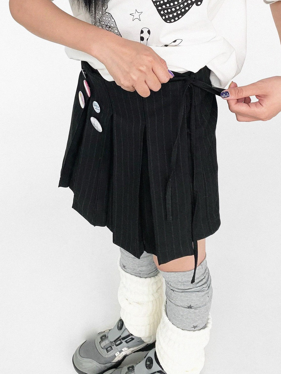 innomoood Vertical Stripe Pleated Tie Layered Women&
