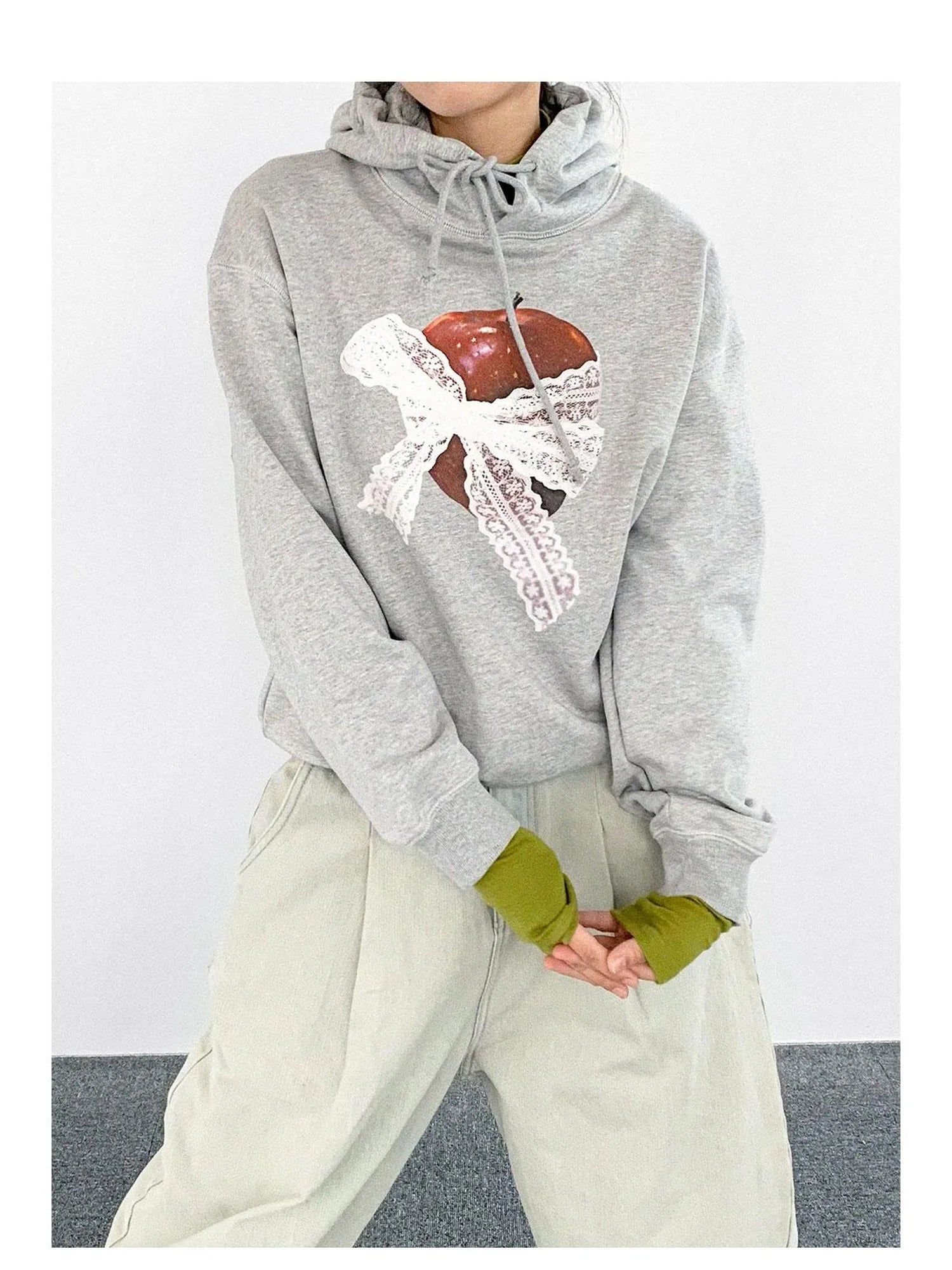 Vintage Apple Lace Bow Hoodie
