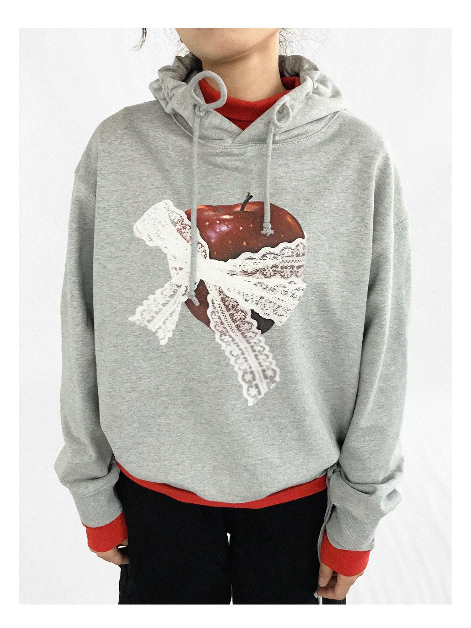 innomoood Vintage Apple Lace Bow Hoodie