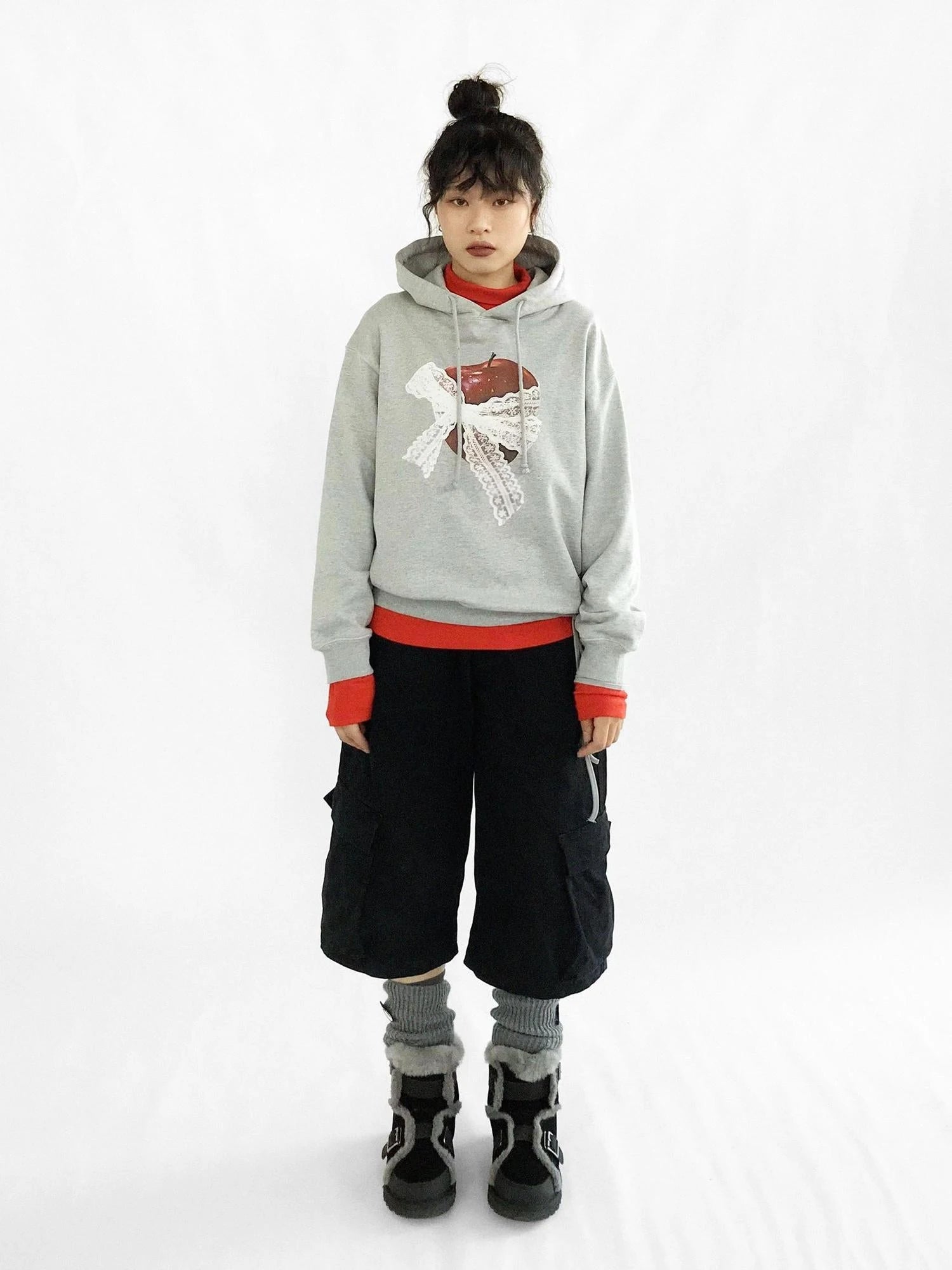 Vintage Apple Lace Bow Hoodie