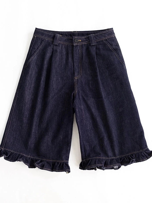 Vintage Blue Denim Flared Crop Jeans