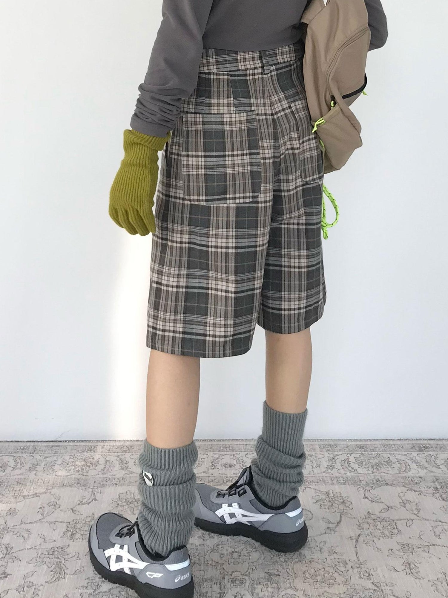 innomoood Vintage Plaid Mid Length A Line Shorts