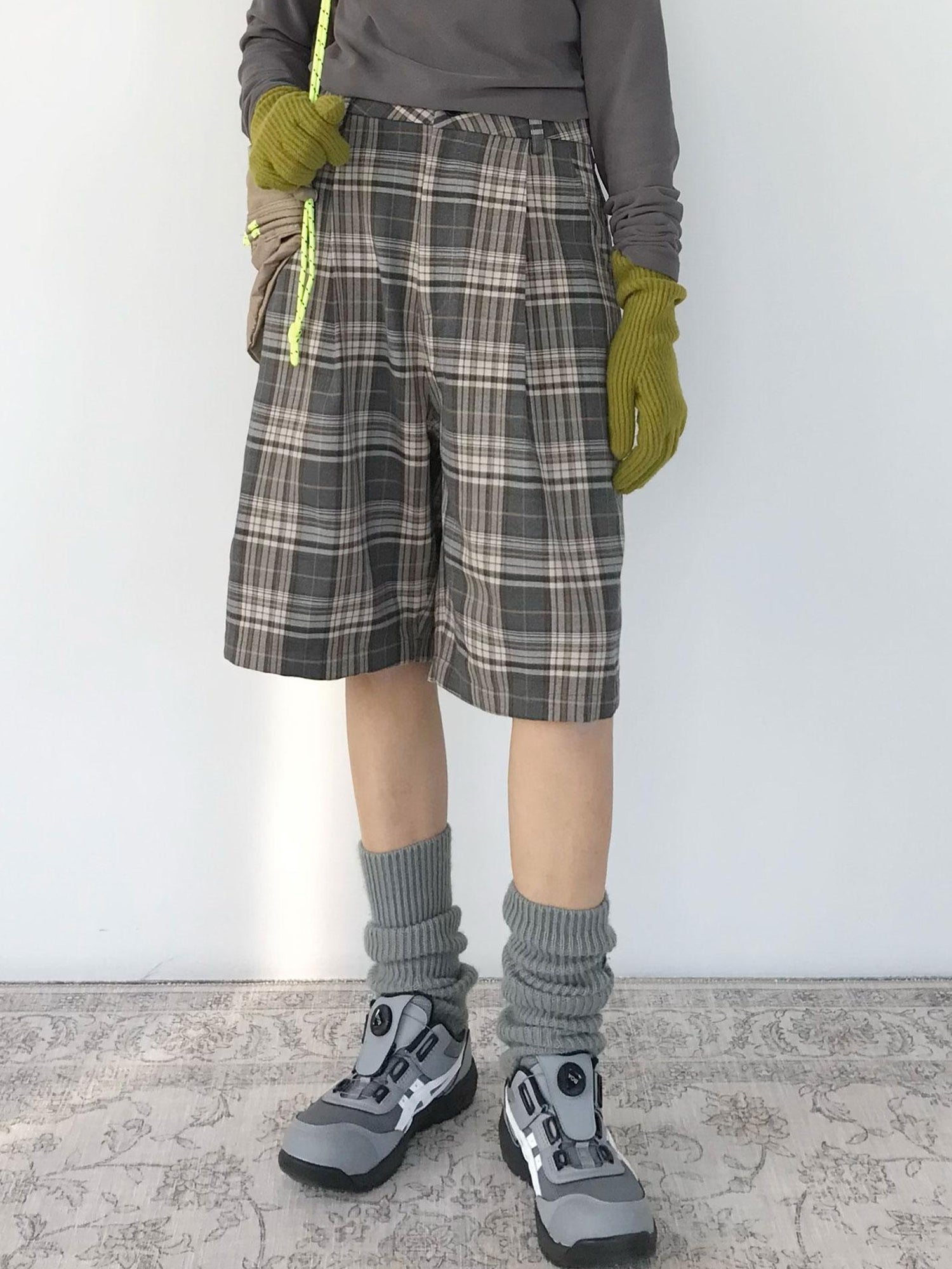 innomoood Vintage Plaid Mid Length A Line Shorts
