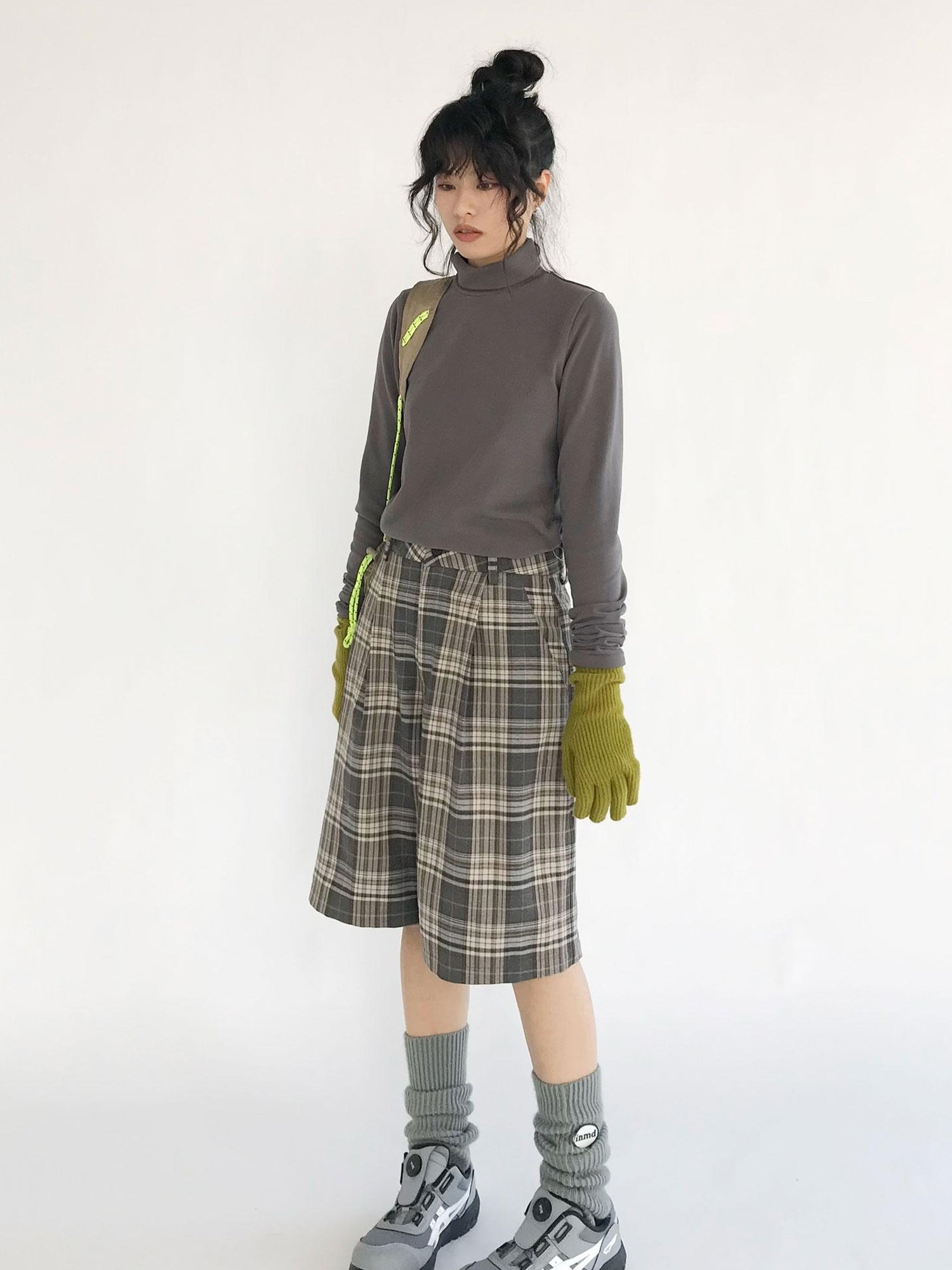 innomoood Vintage Plaid Mid Length A Line Shorts
