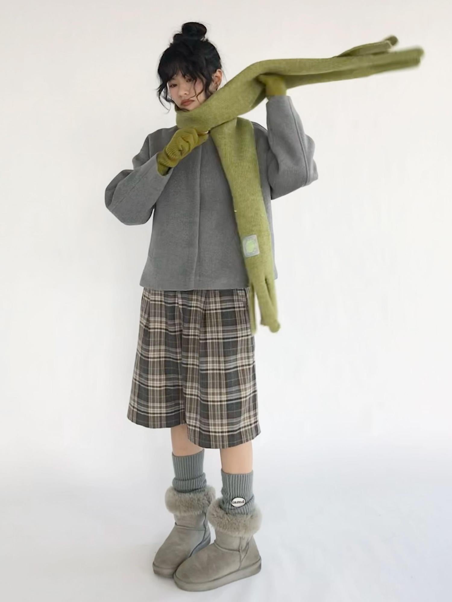 innomoood Vintage Plaid Mid Length A Line Shorts