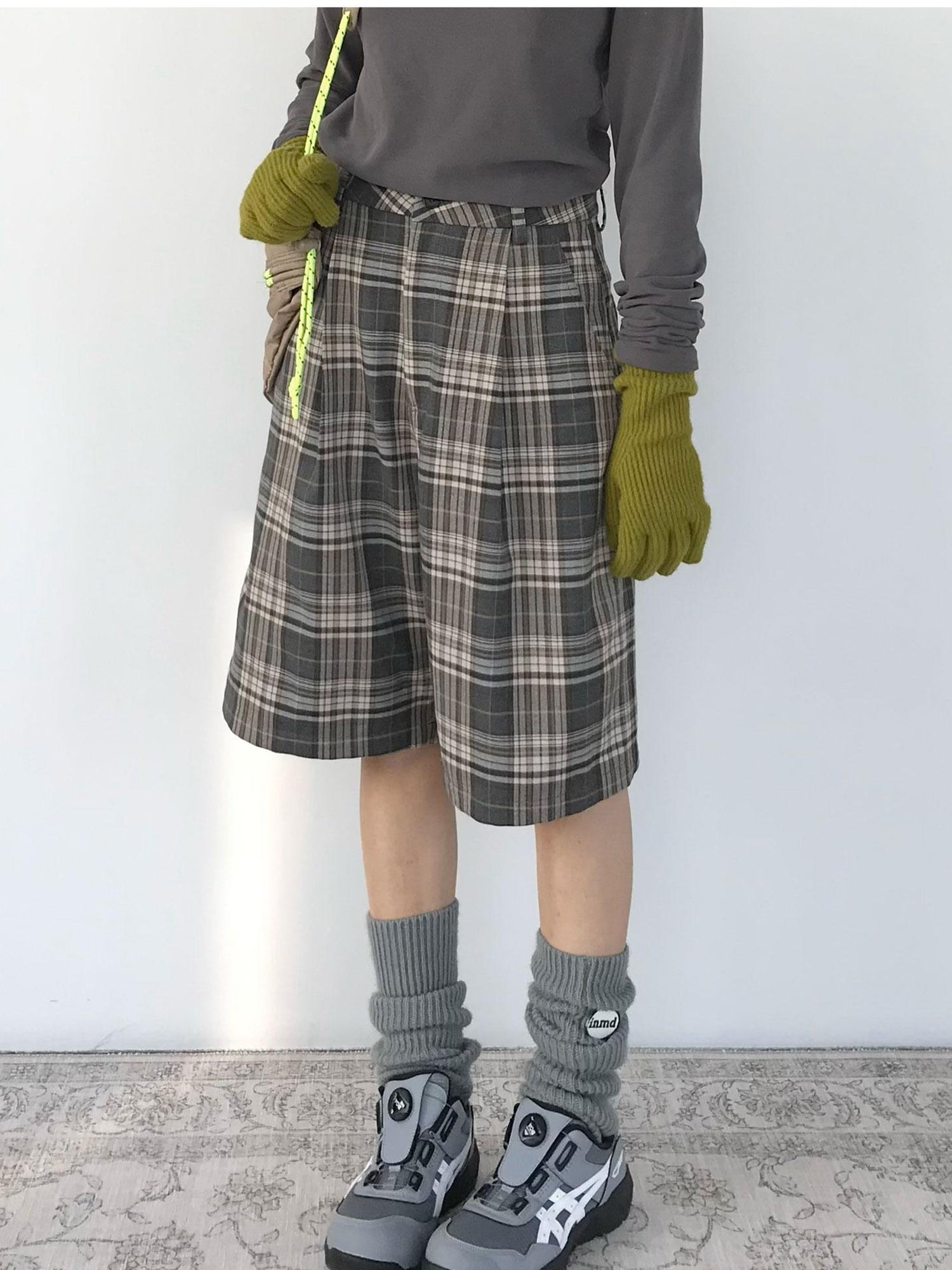 innomoood Vintage Plaid Mid Length A Line Shorts