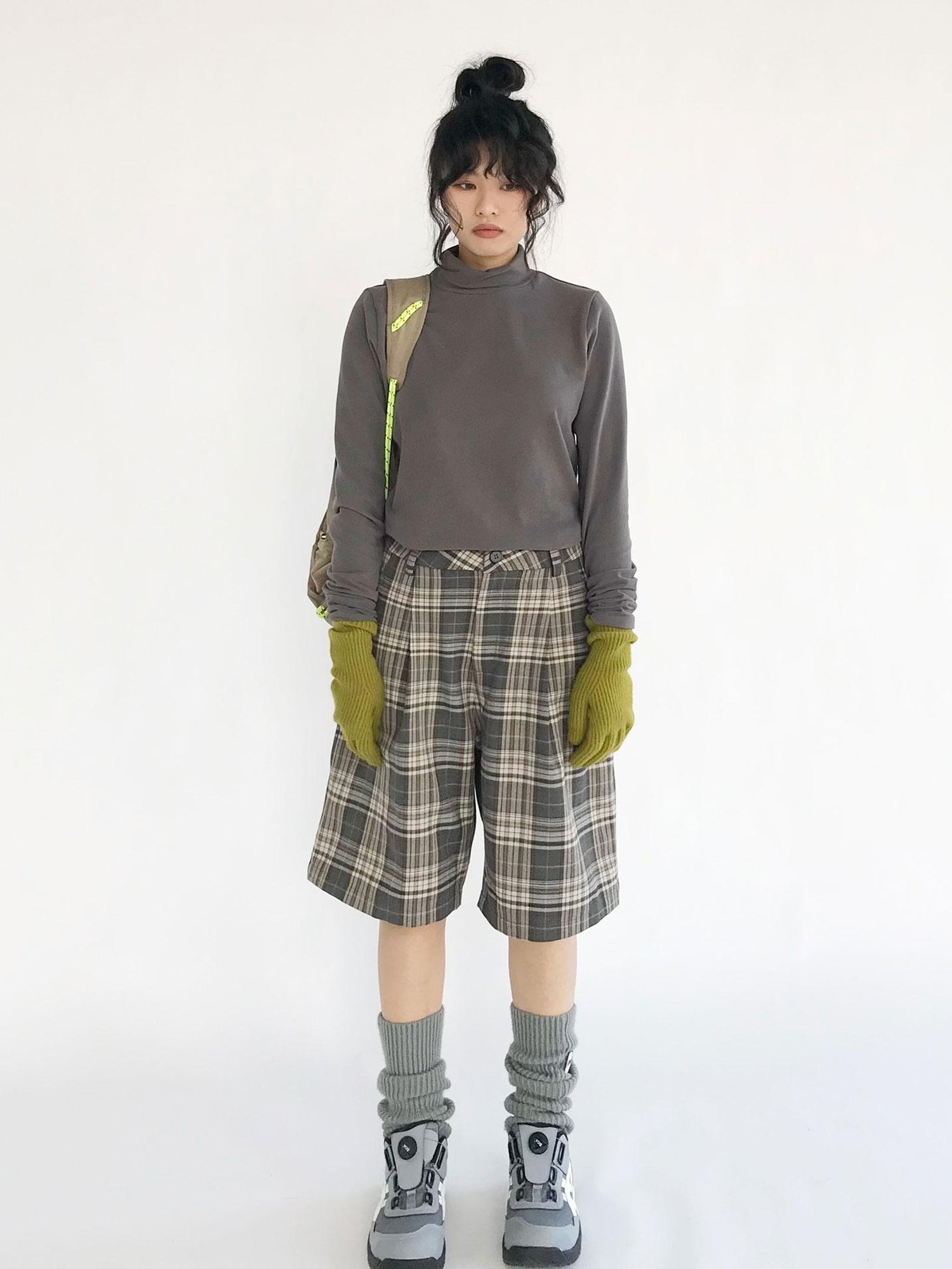 innomoood Vintage Plaid Mid Length A Line Shorts