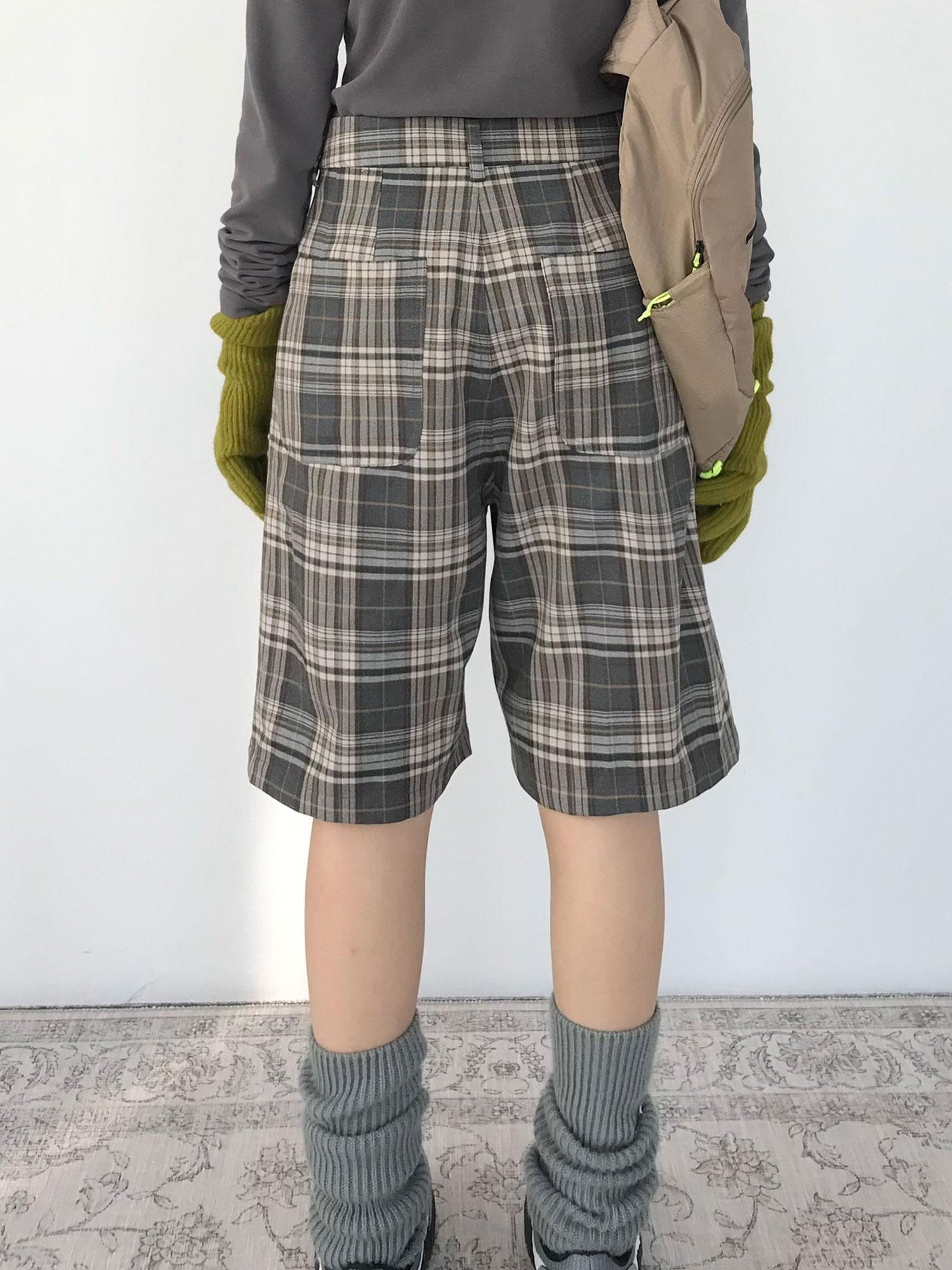 innomoood Vintage Plaid Mid Length A Line Shorts