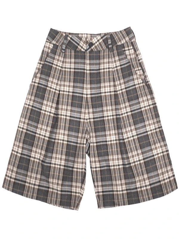 Vintage Plaid Mid Length A Line Shorts