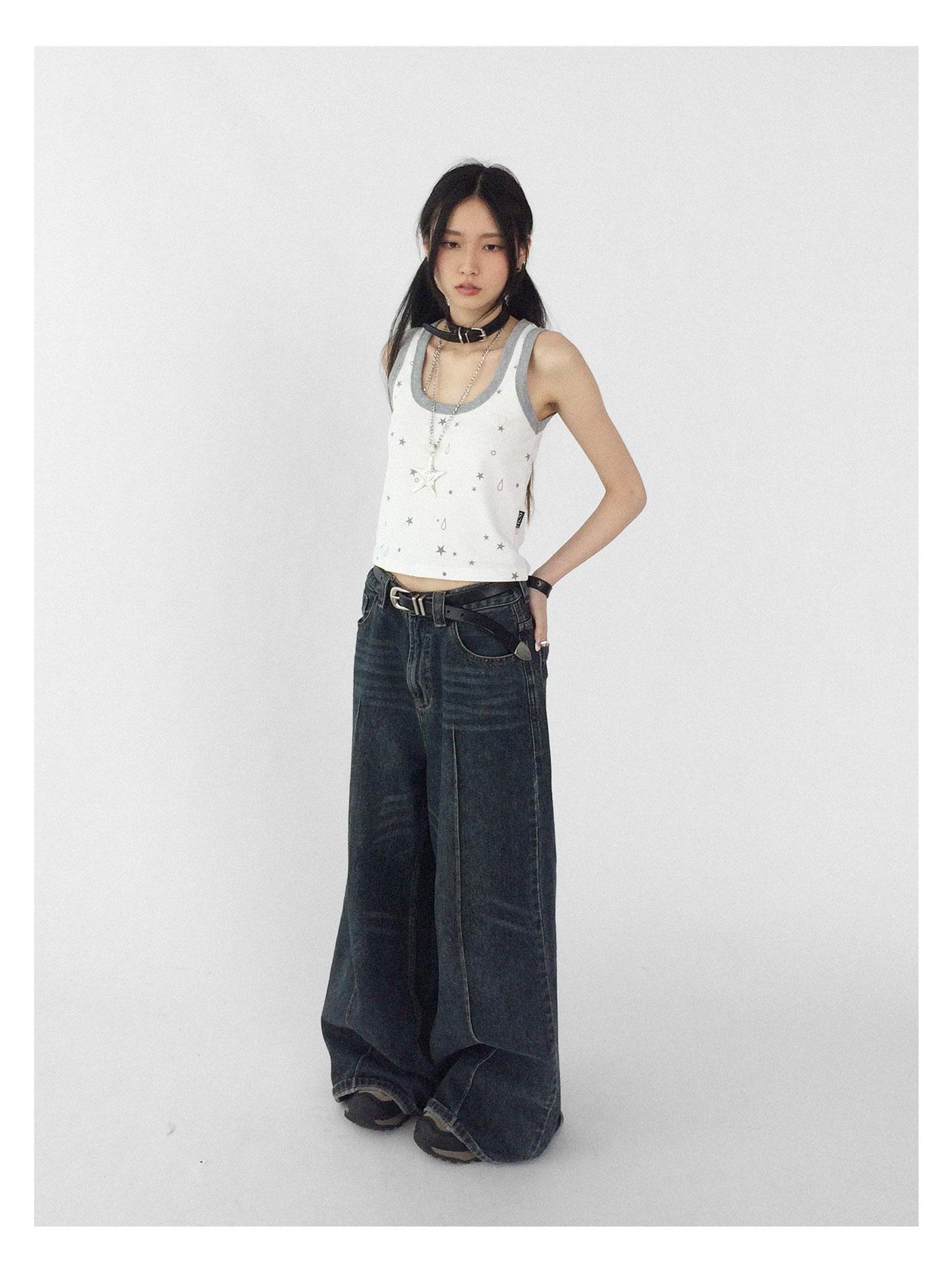 innomoood Vintage Washed Blue Baggy Low Rise Jeans