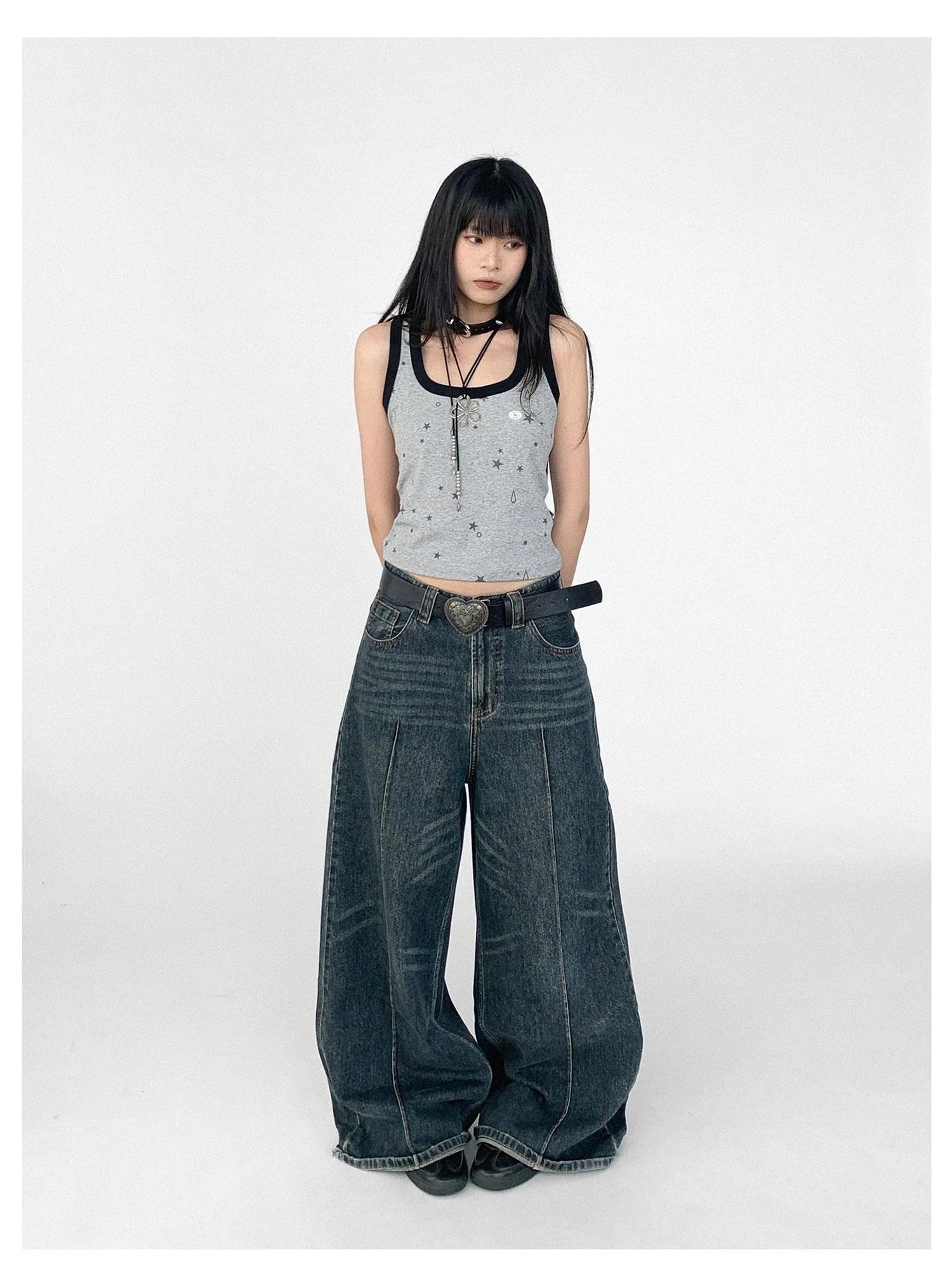 Vintage Washed Blue Baggy Low Rise Jeans