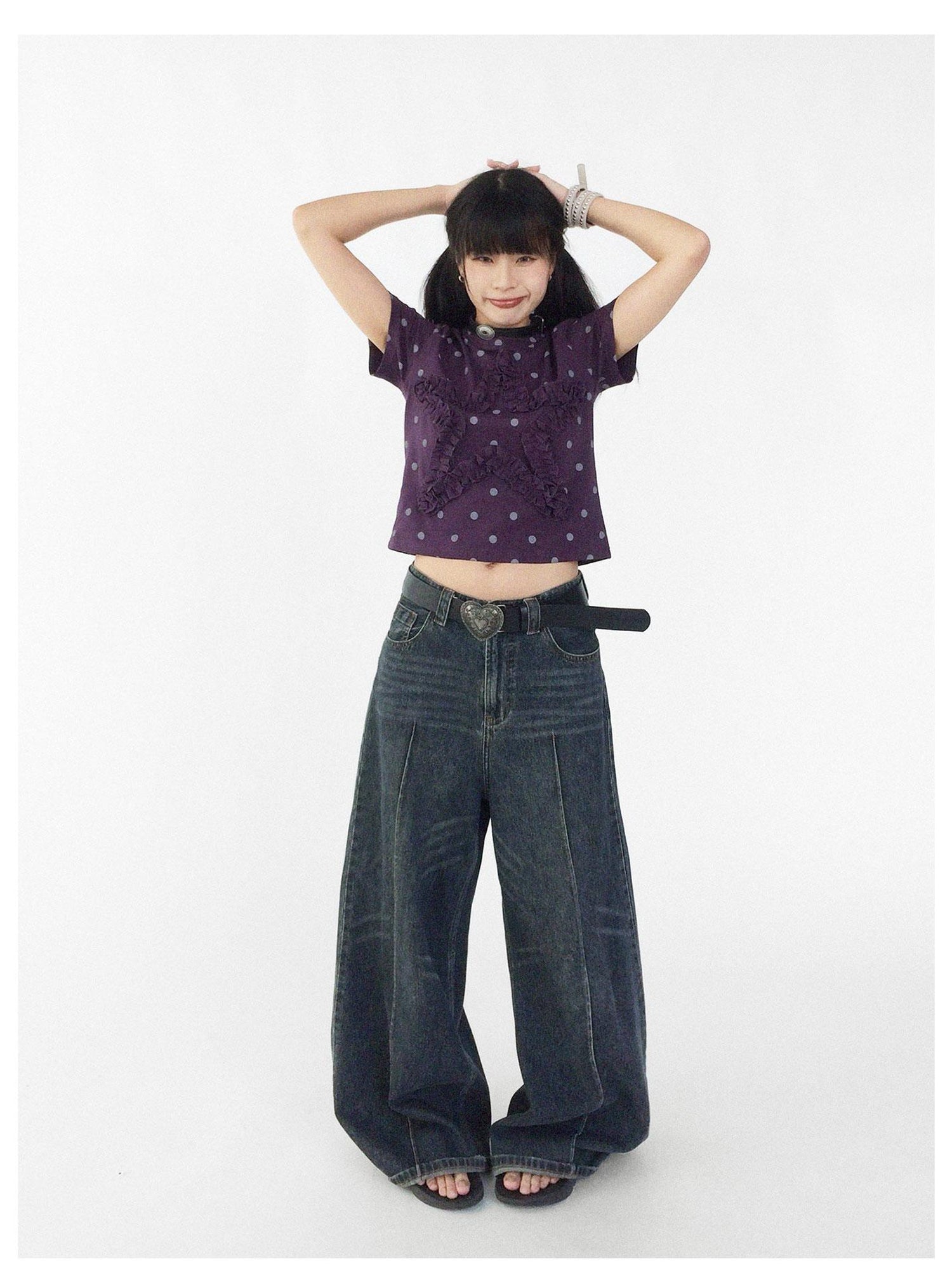 innomoood Vintage Washed Blue Baggy Low Rise Jeans