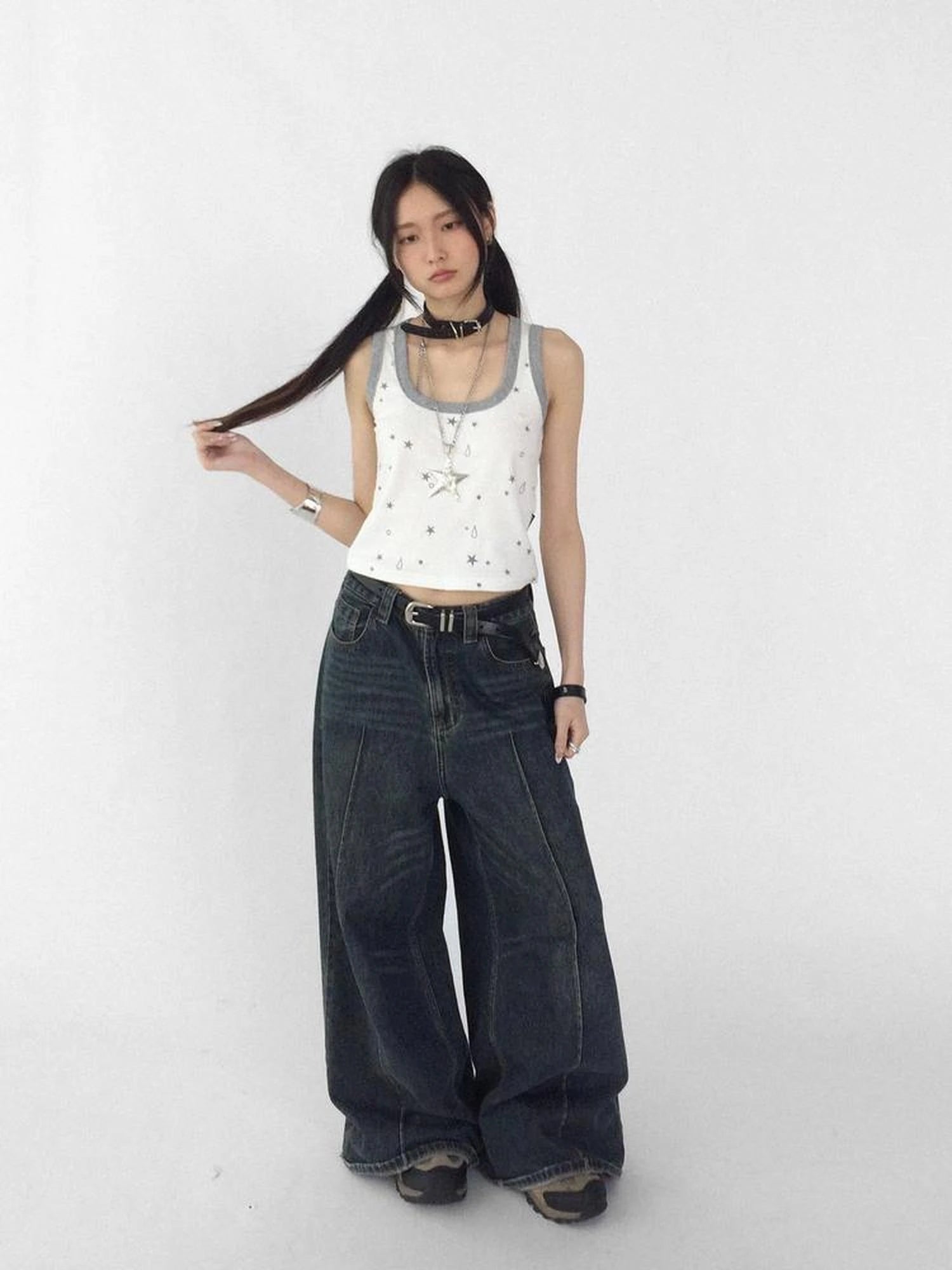 Vintage Washed Blue Baggy Low Rise Jeans