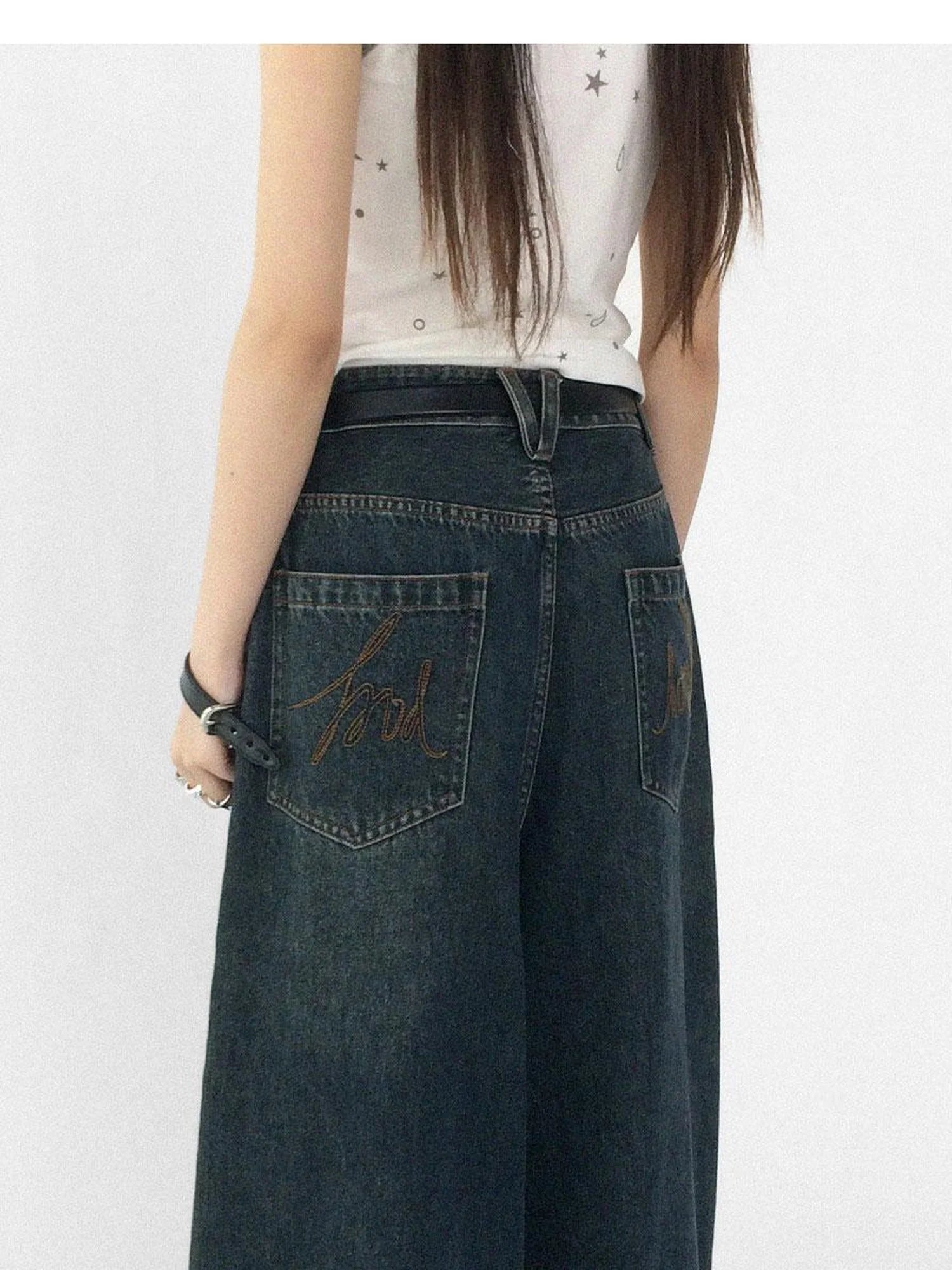 Vintage Washed Blue Baggy Low Rise Jeans