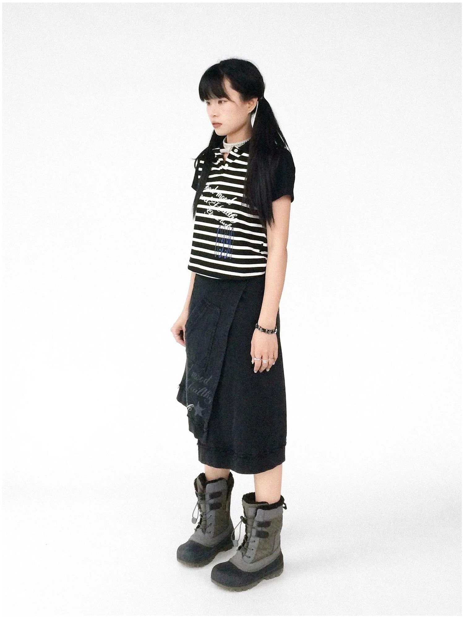 Vintage Washed Frayed Hem A Line Denim Skirt