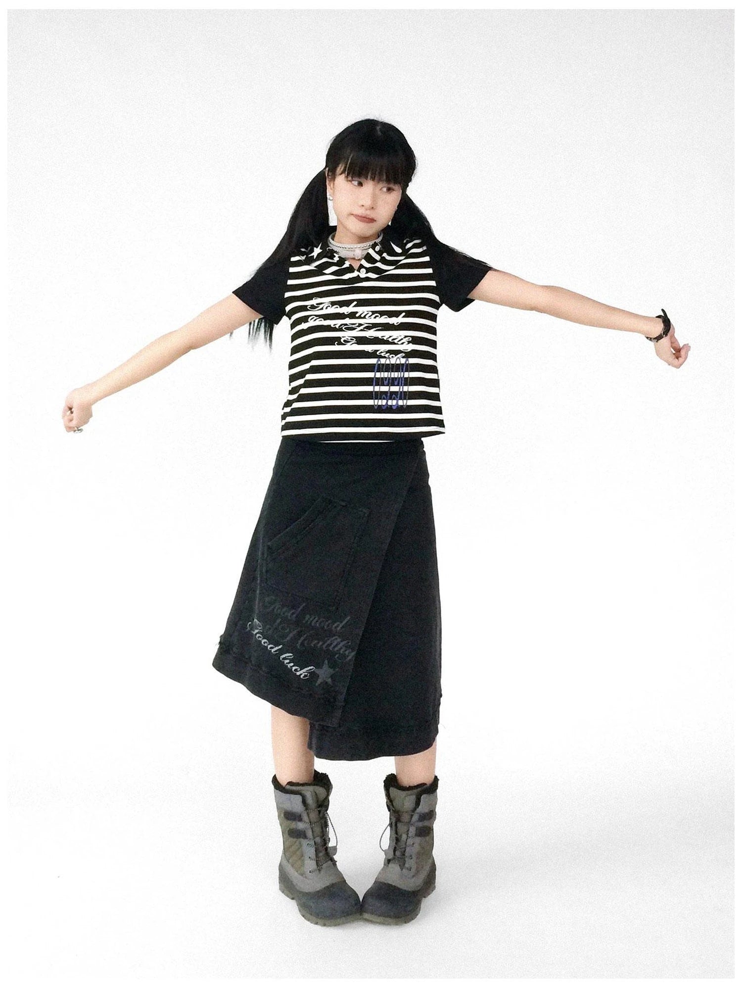 Vintage Washed Frayed Hem A Line Denim Skirt