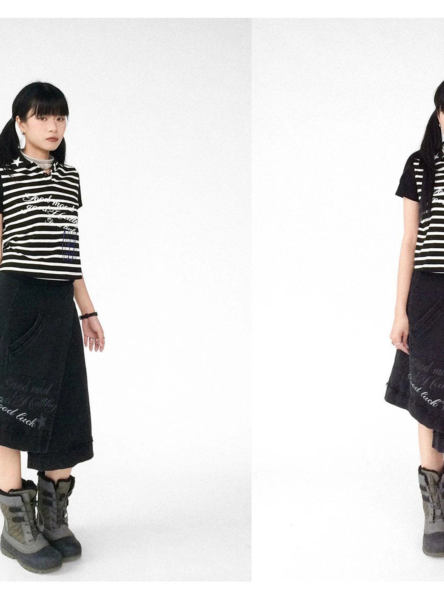 Vintage Washed Frayed Hem A Line Denim Skirt