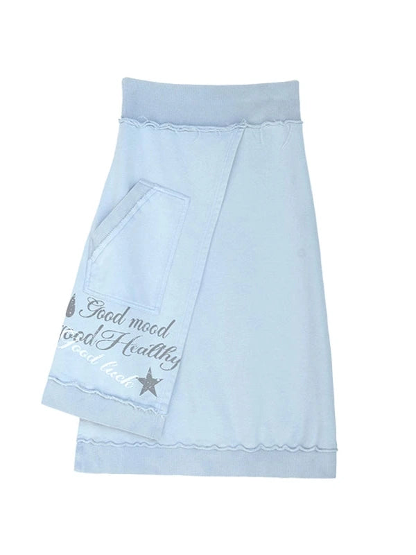 Vintage Washed Frayed Hem A Line Denim Skirt